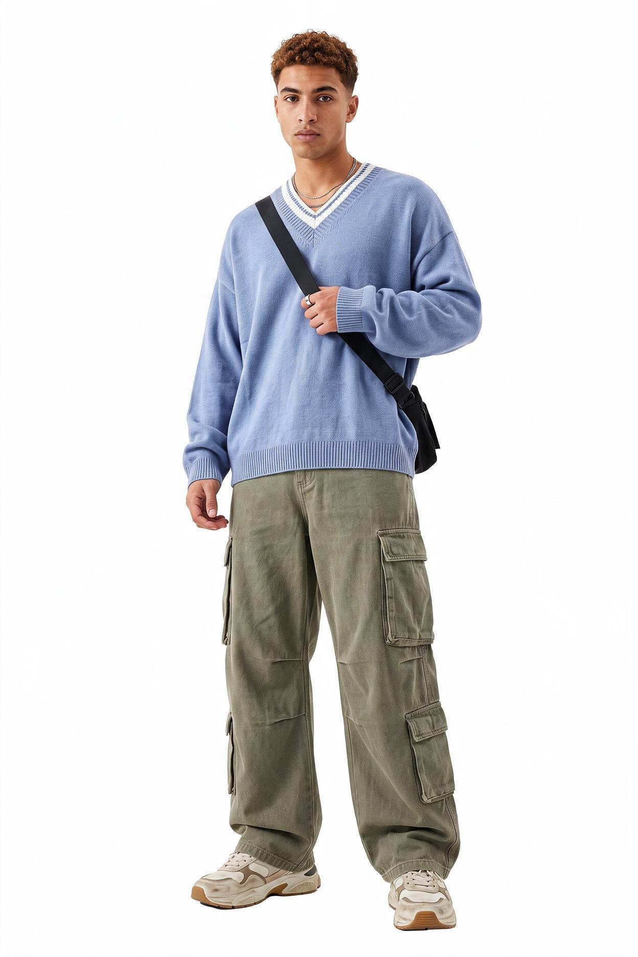 Steel Blue Ribbed Crew Neck Sweater