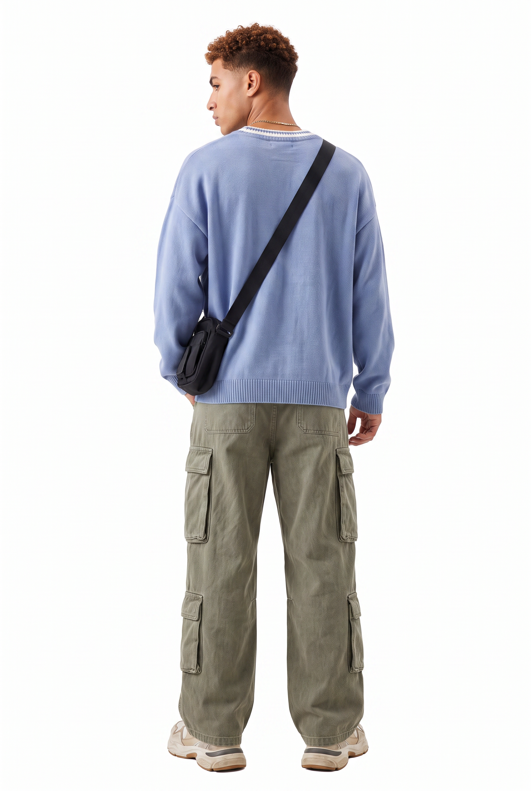 Steel Blue Ribbed Crew Neck Sweater