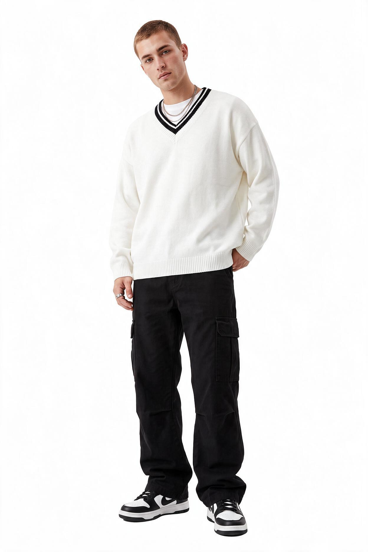Cream Ribbed Crew Neck Sweater