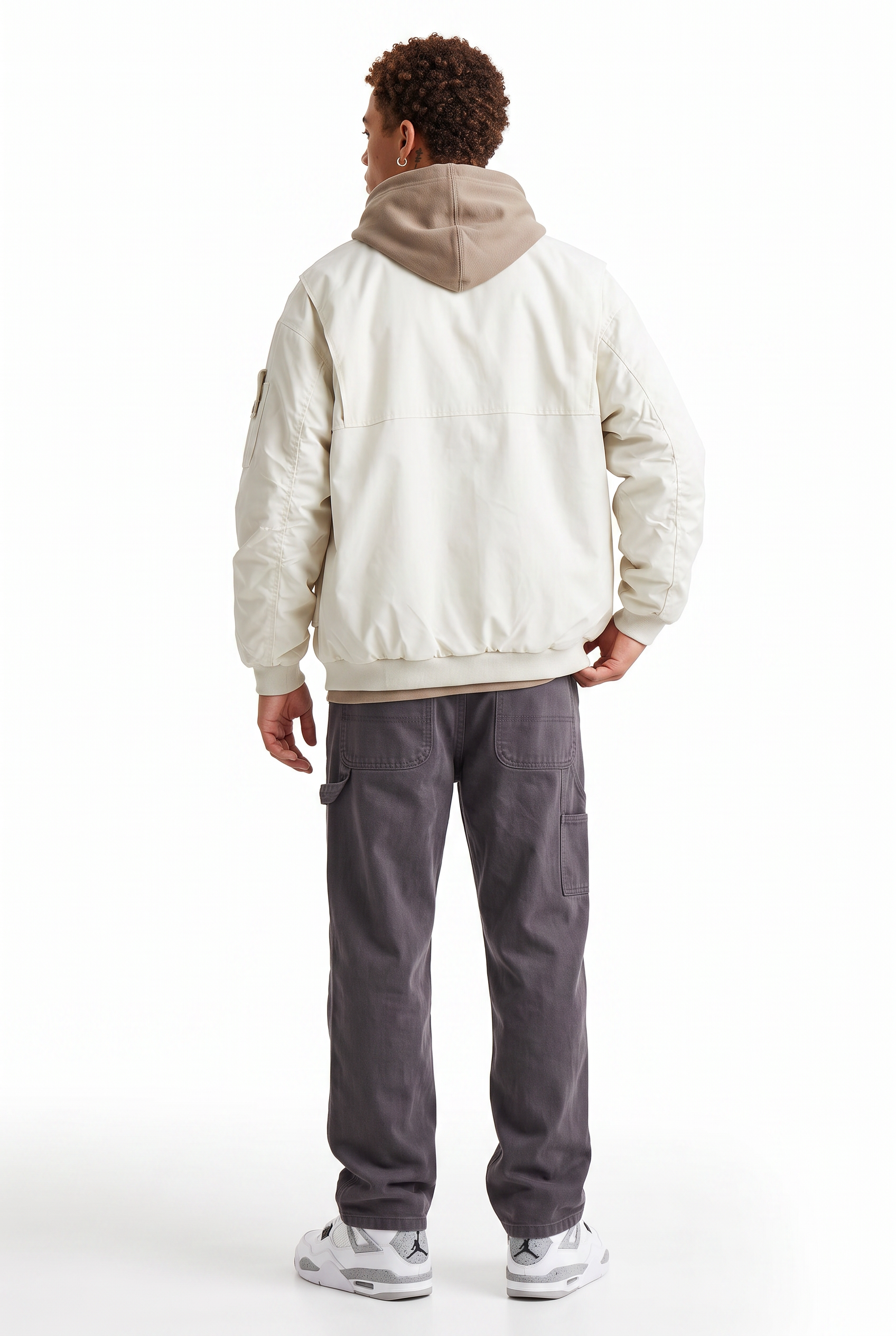 White Mandarin Collar Zip Jacket