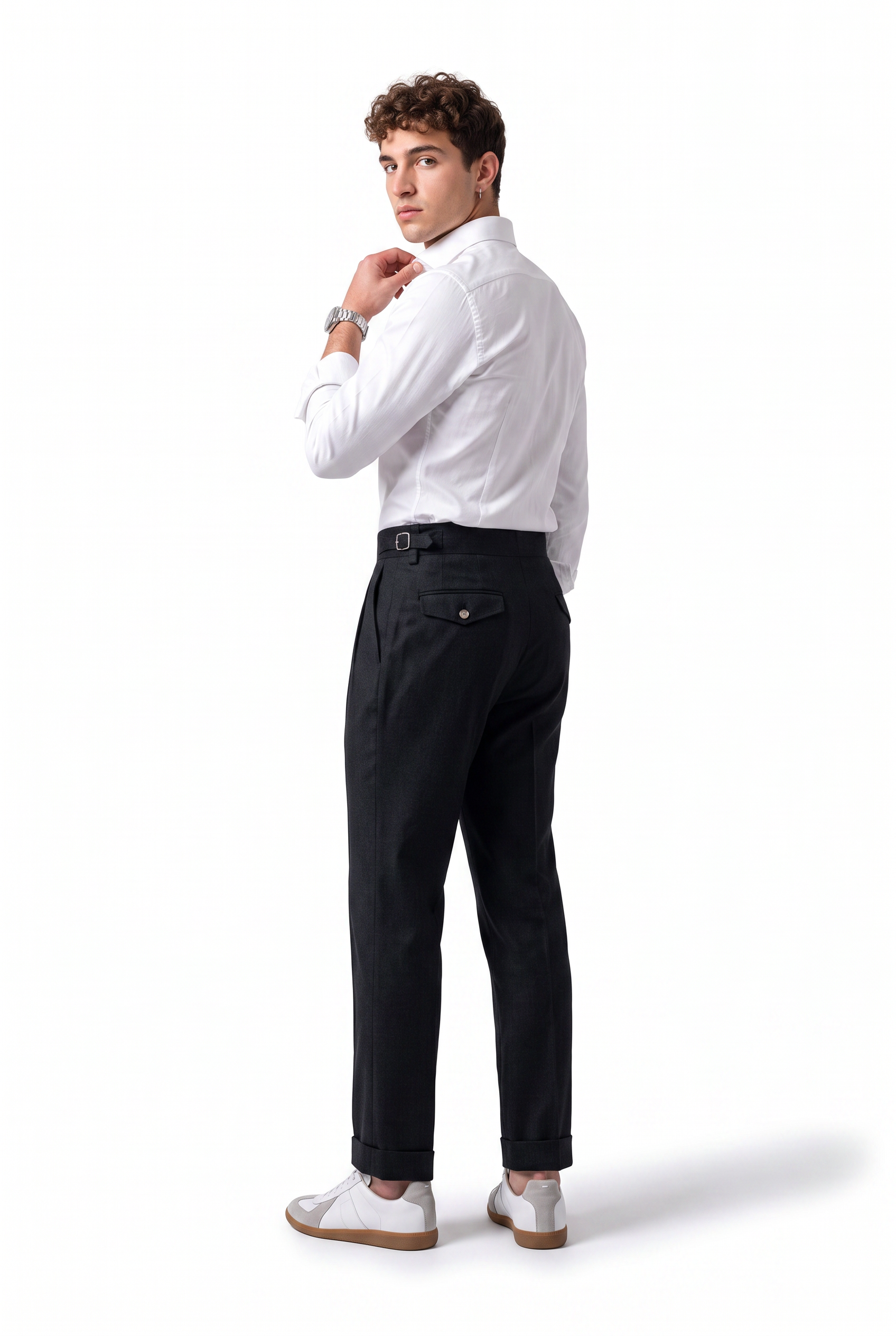 Black Flat-Front Slim Formal Trousers