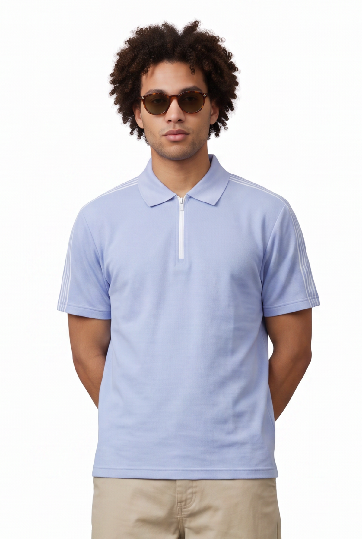 Stripe Trim Blue Zip Polo