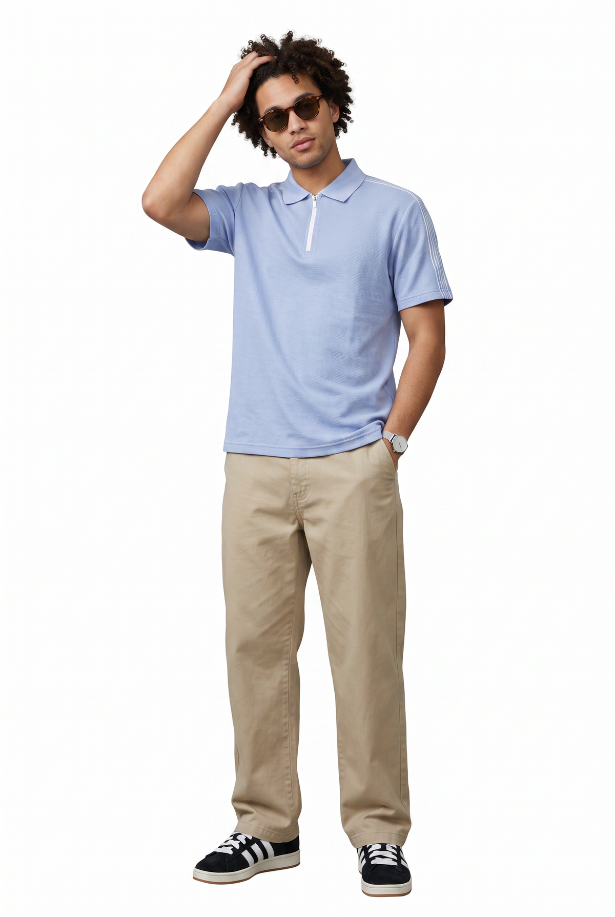 Stripe Trim Blue Zip Polo