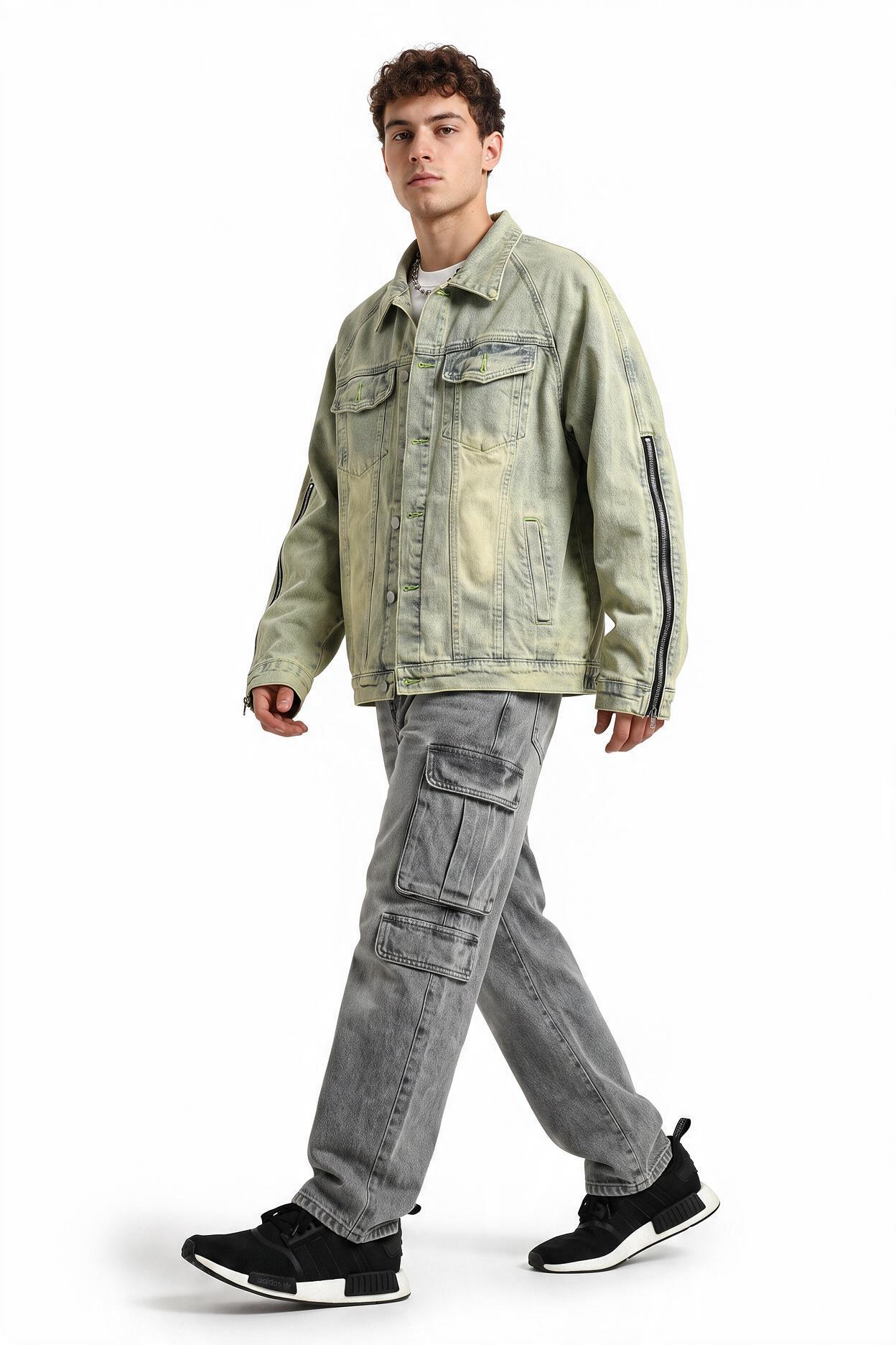 Grey Zip-Up Mandarin Collar Jacket
