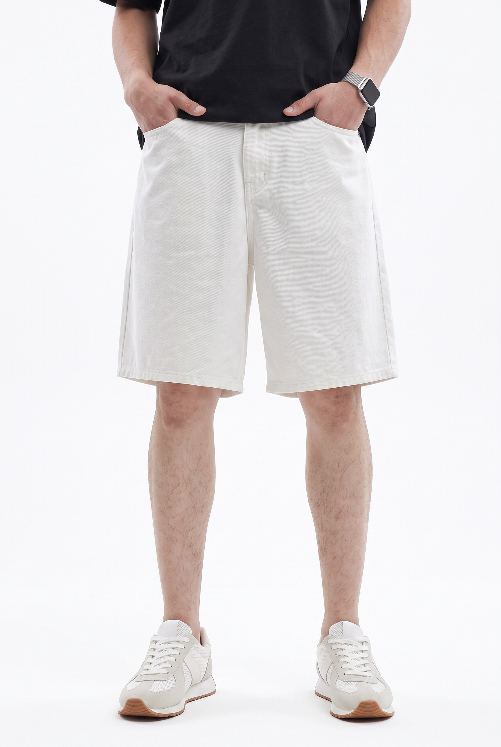 White Drawstring Regular Shorts