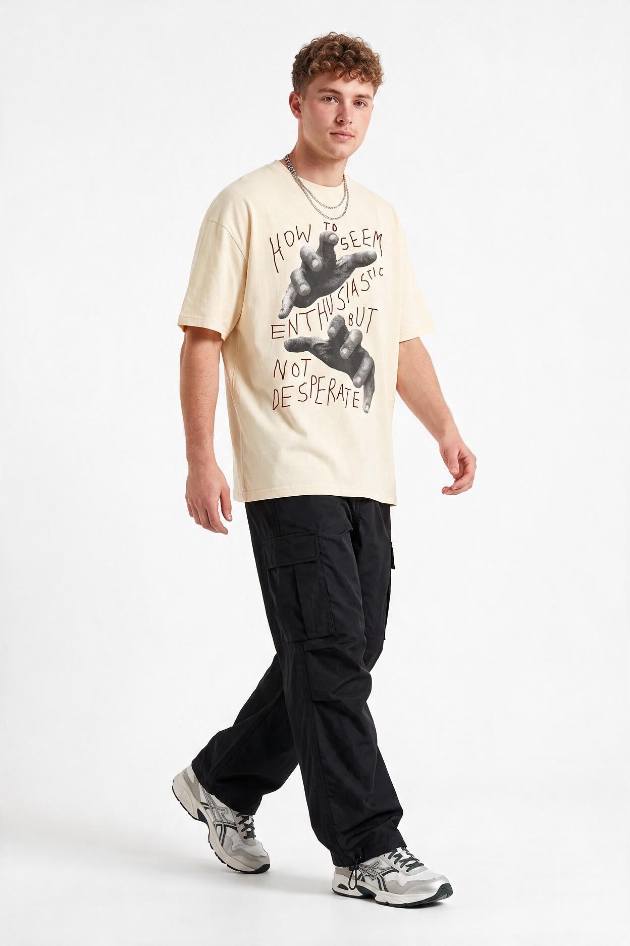 Cream Dropped Shoulder Oversized Tee