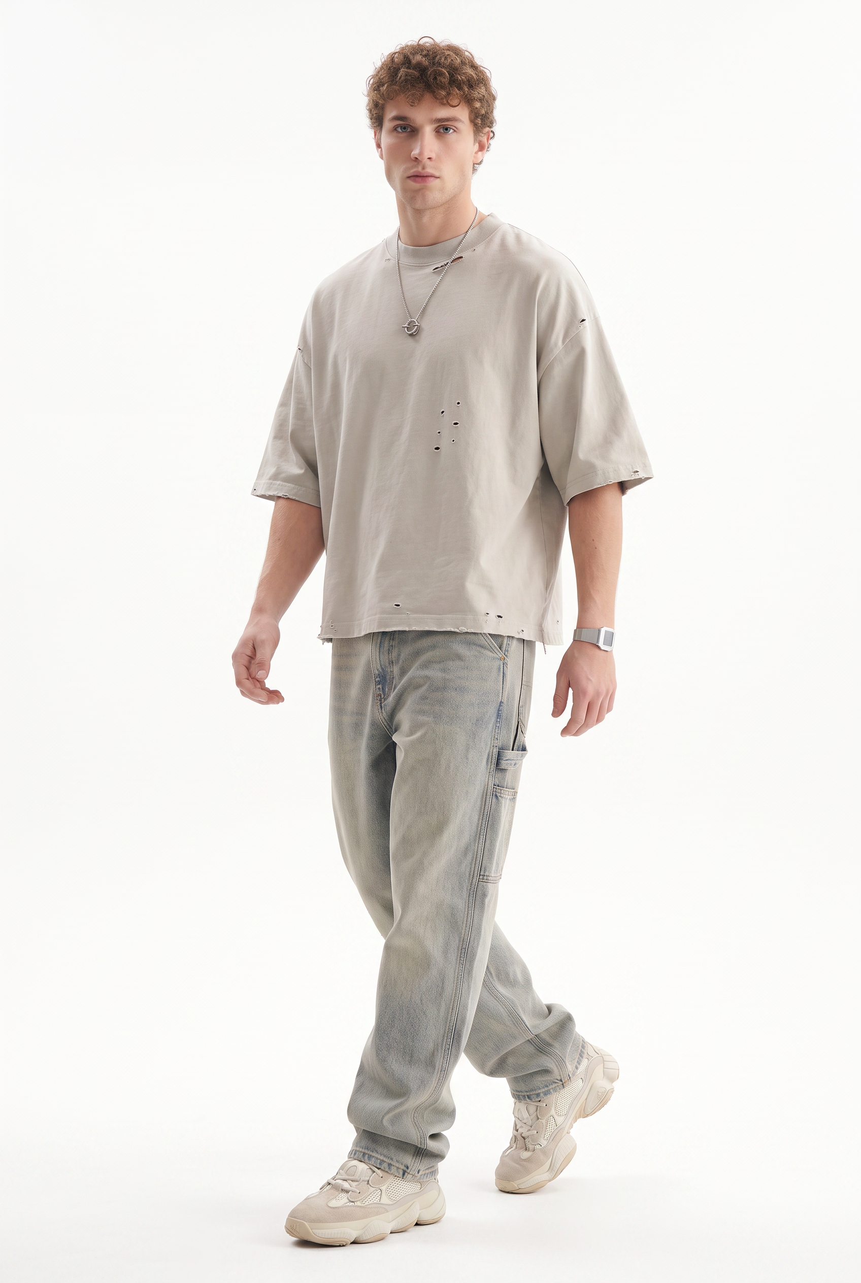 Cream Dropped Shoulder Oversized Tee