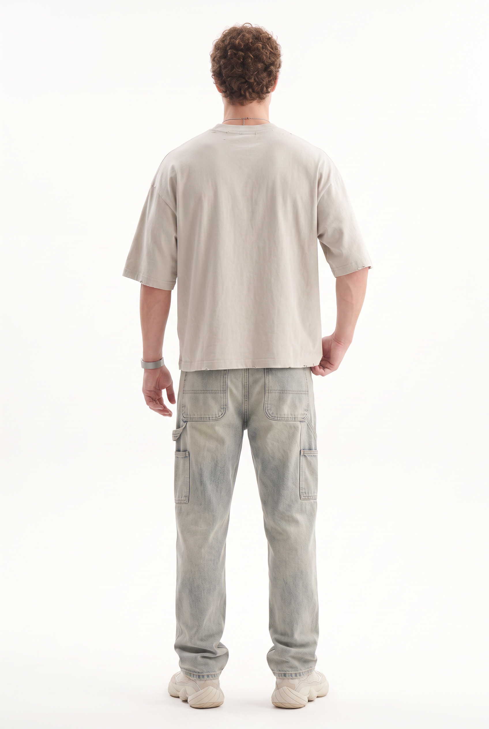 Cream Dropped Shoulder Oversized Tee