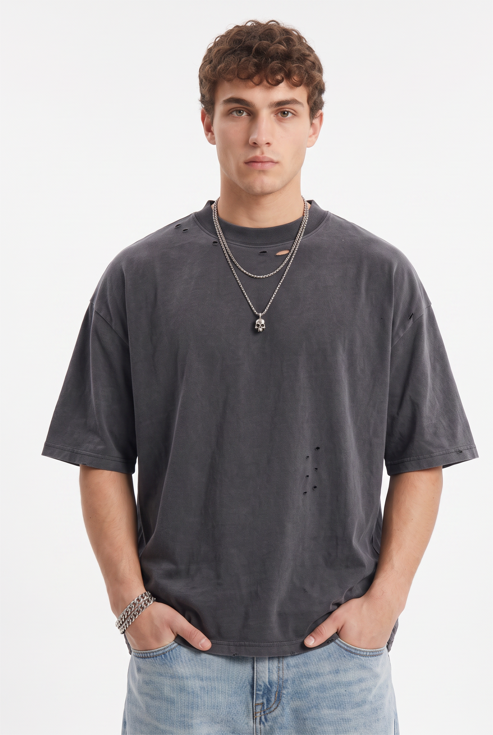 Grey Dropped Shoulder Oversized Tee