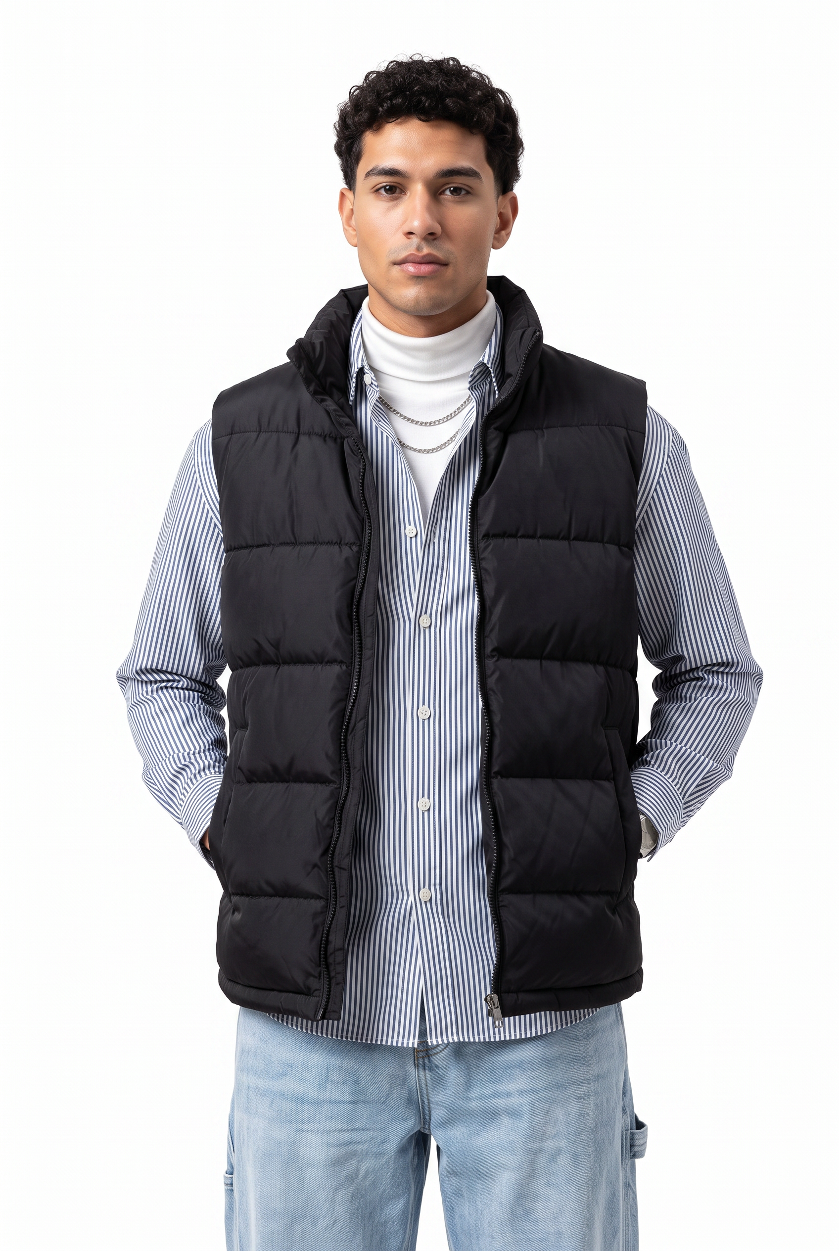 Black Zip-Up Mandarin Collar Jacket