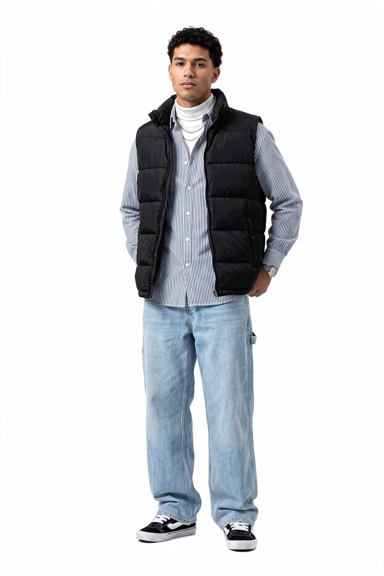 Black Zip-Up Mandarin Collar Jacket