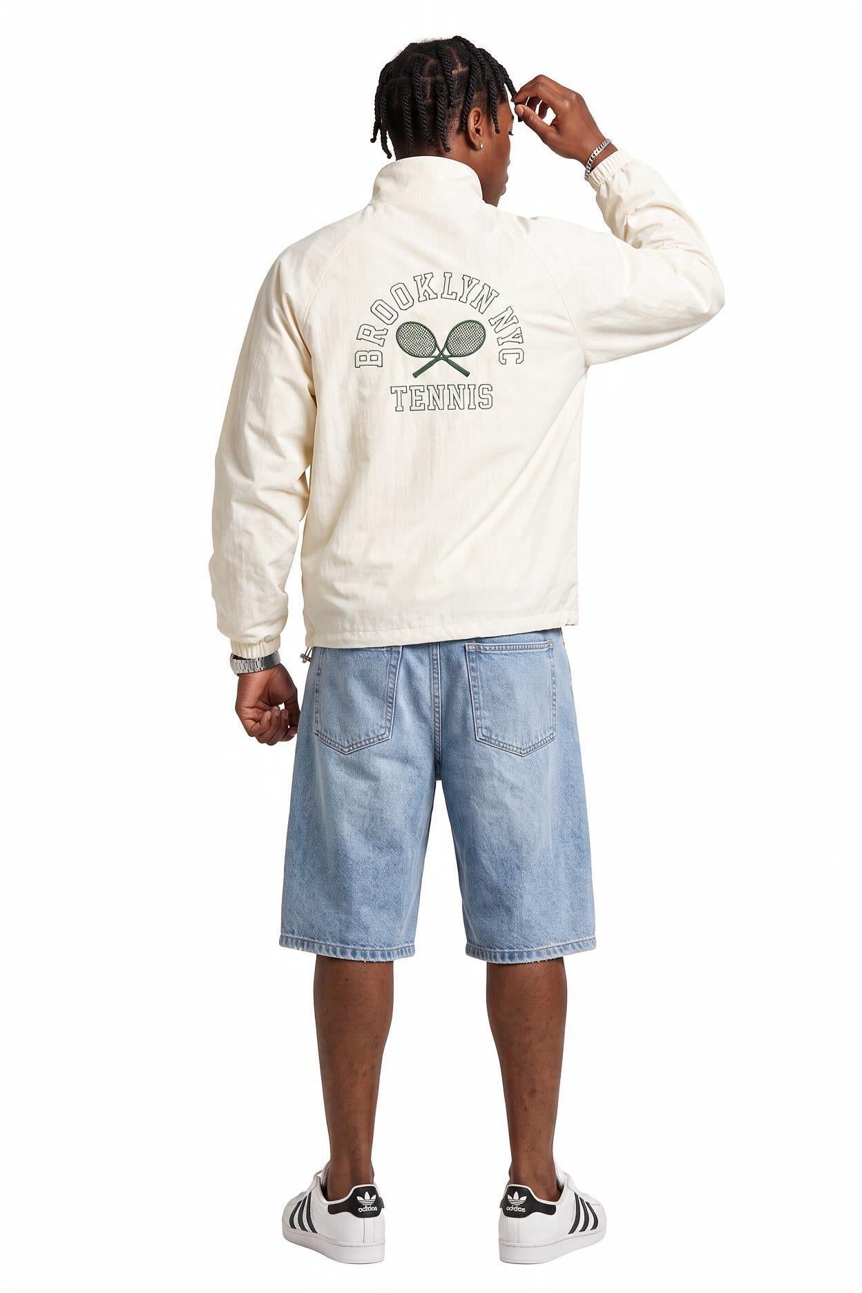 Cream Zip-Up Mandarin Collar Jacket