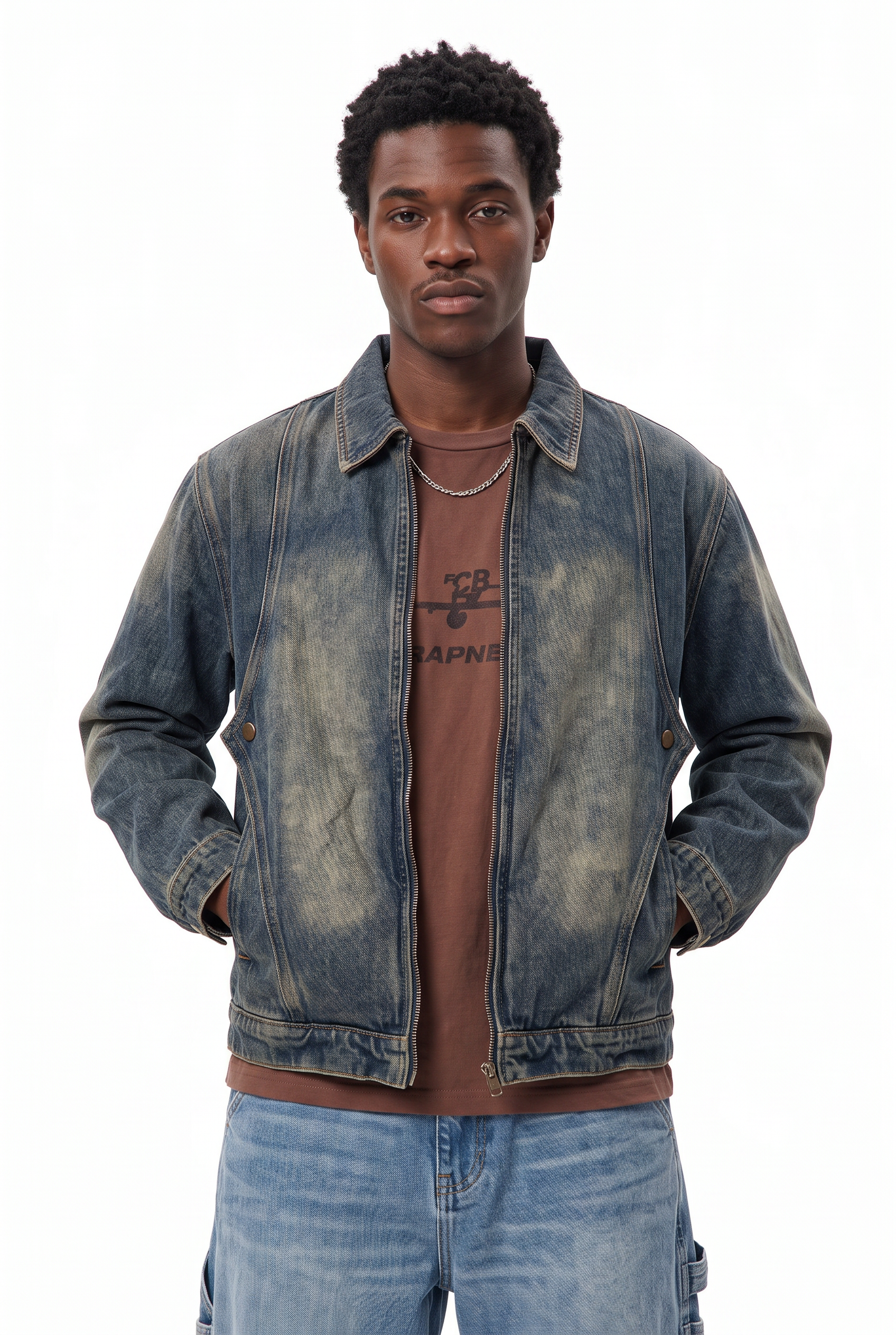 Navy Zip-Up Mandarin Collar Jacket