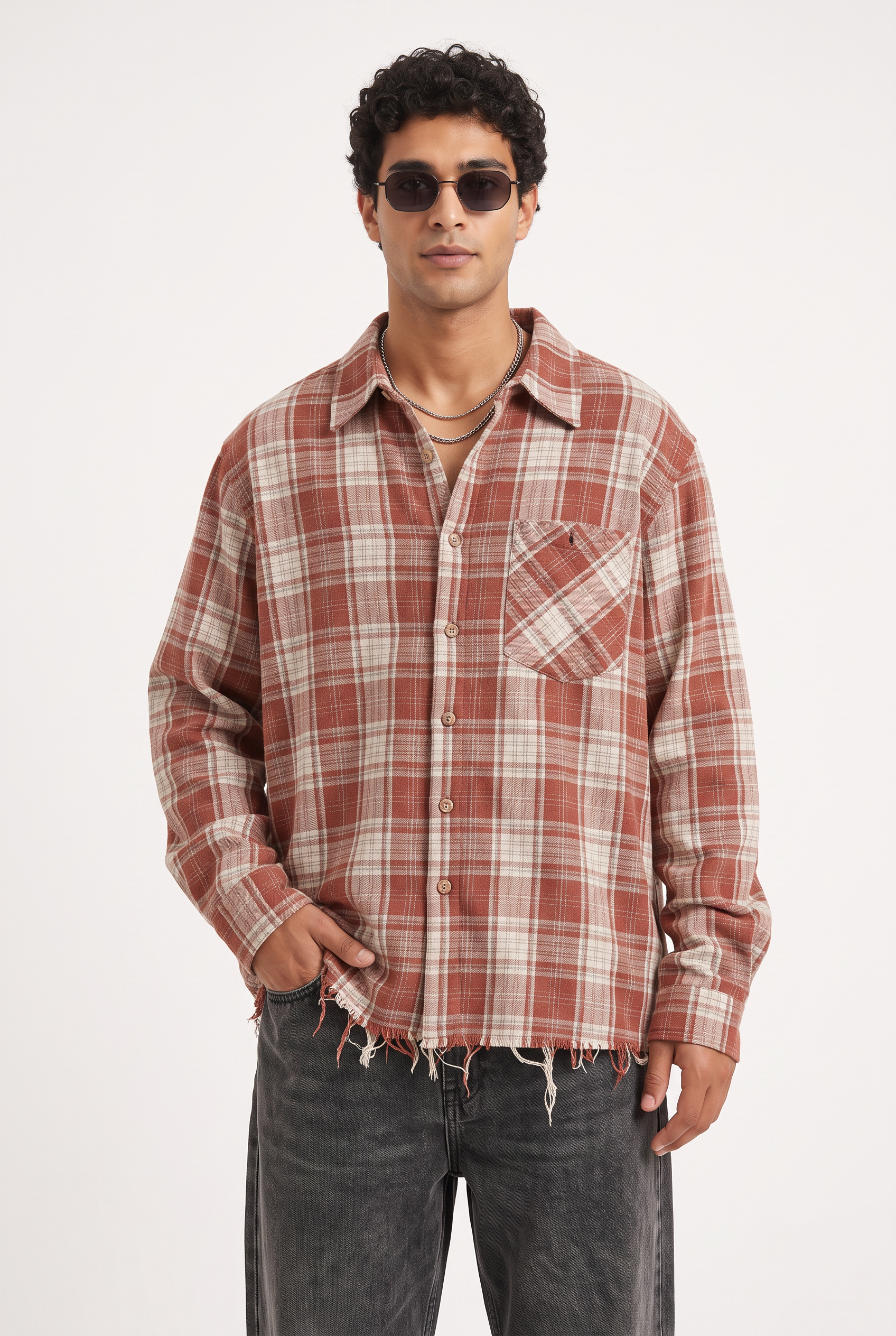 Red Chest Pocket Casual Shirt