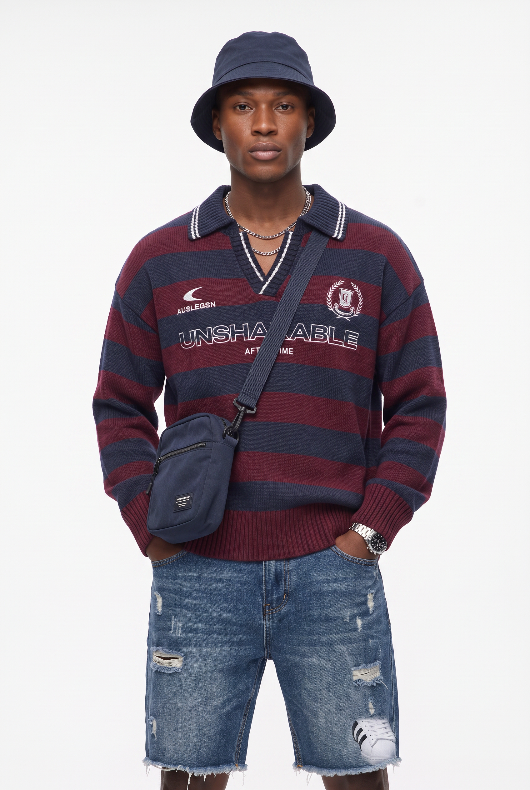 Red Ribbed Crew Neck Sweatshirt