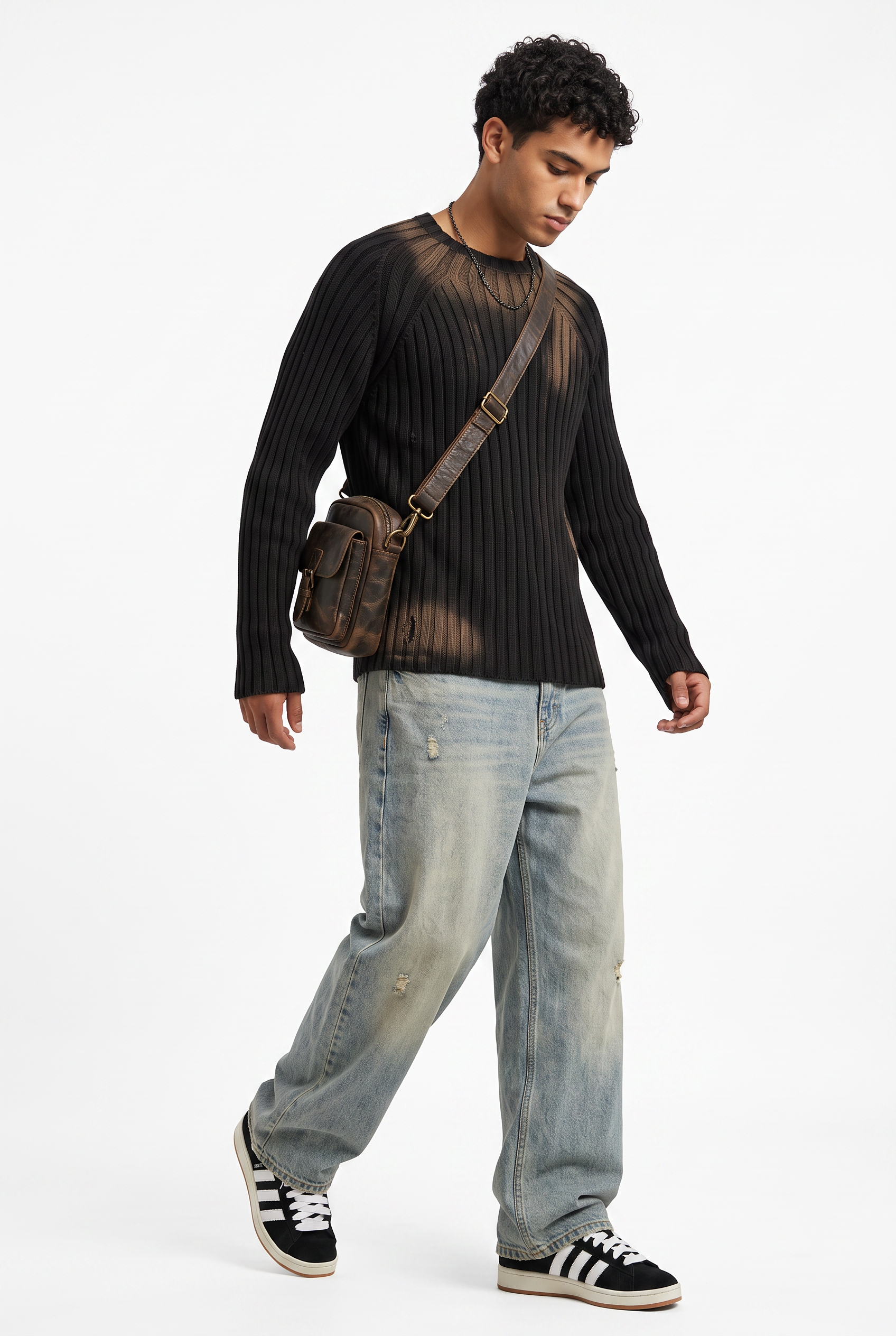 Black Ribbed Crew Neck Sweater
