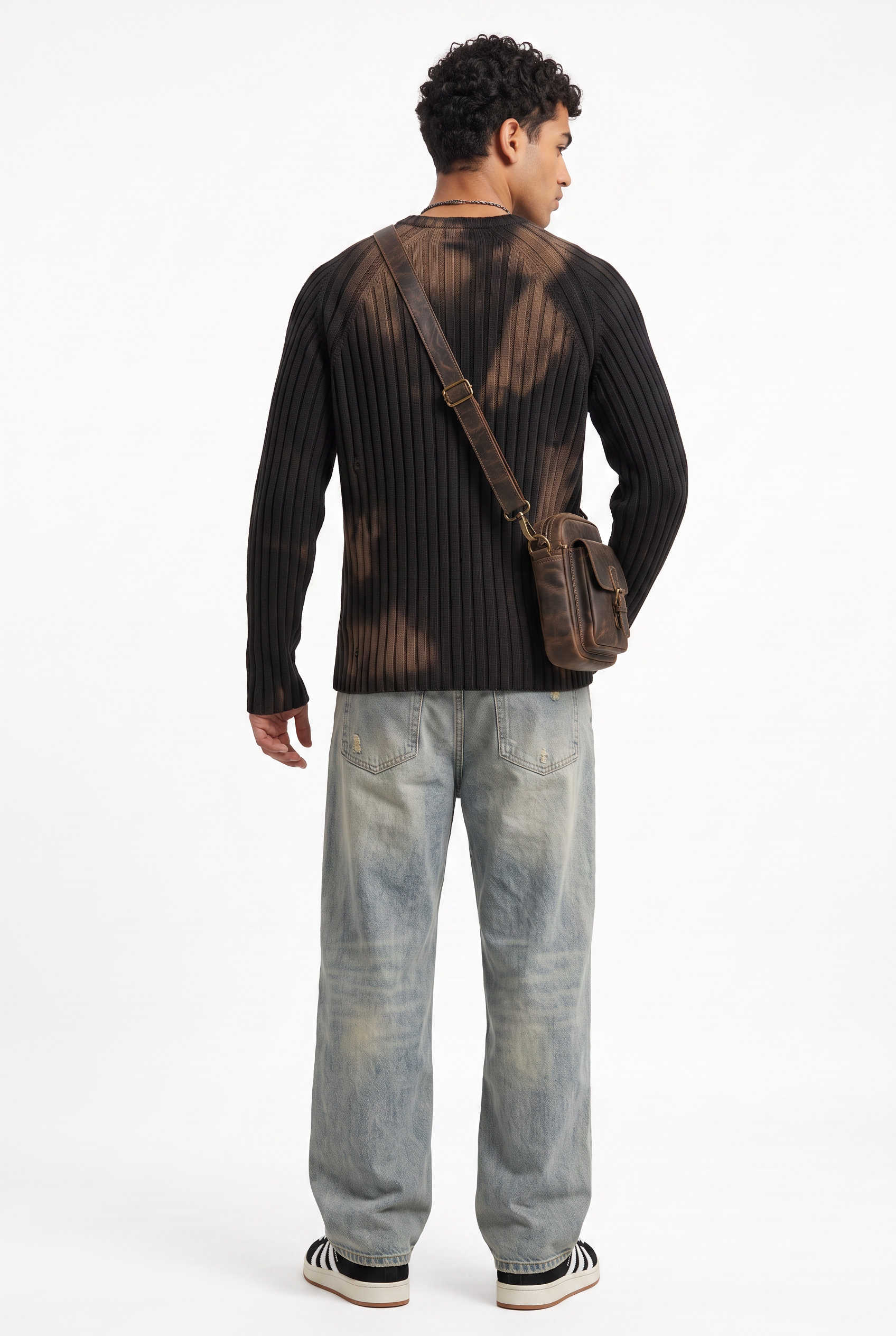 Black Ribbed Crew Neck Sweater