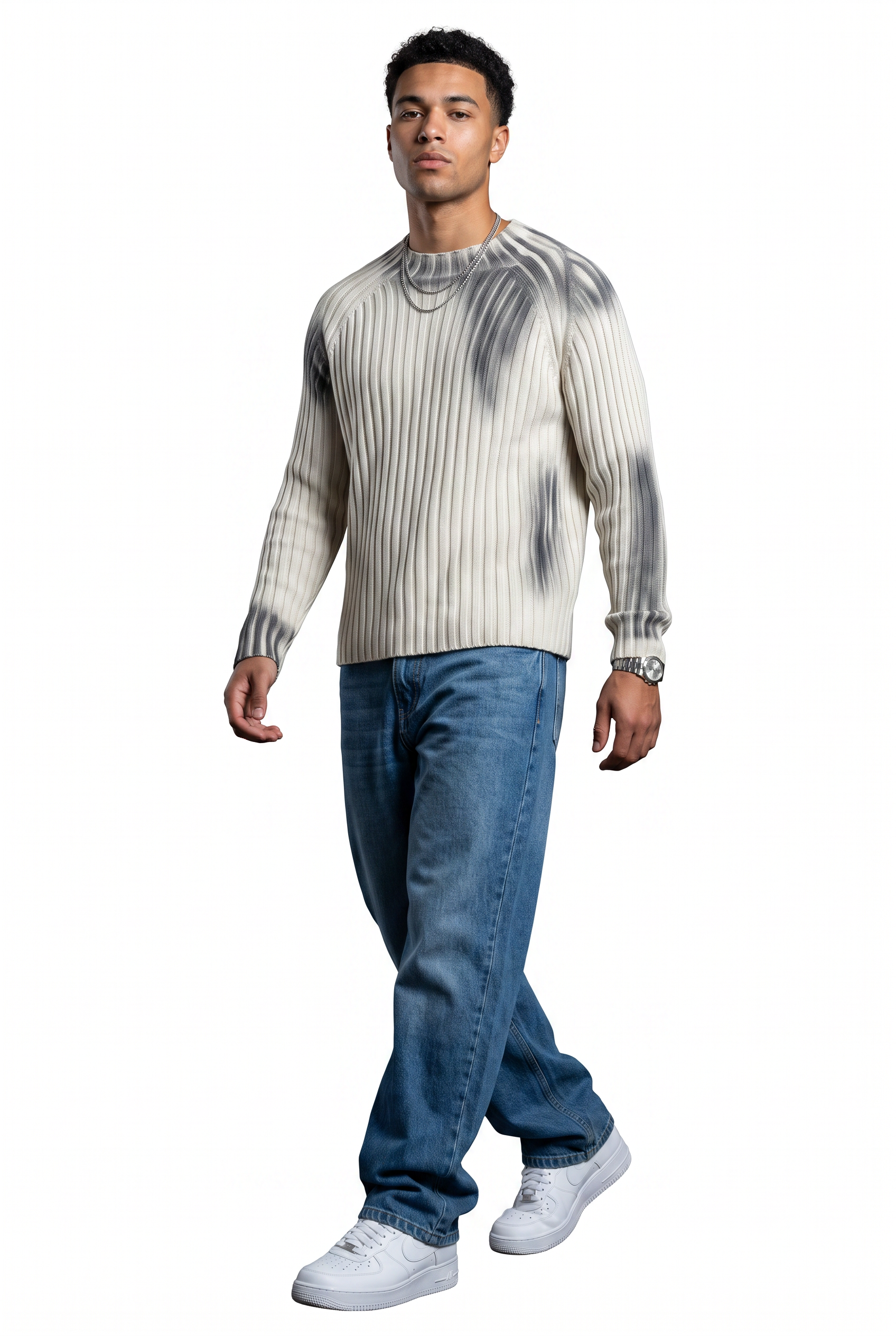 Cream Ribbed Crew Neck Sweater