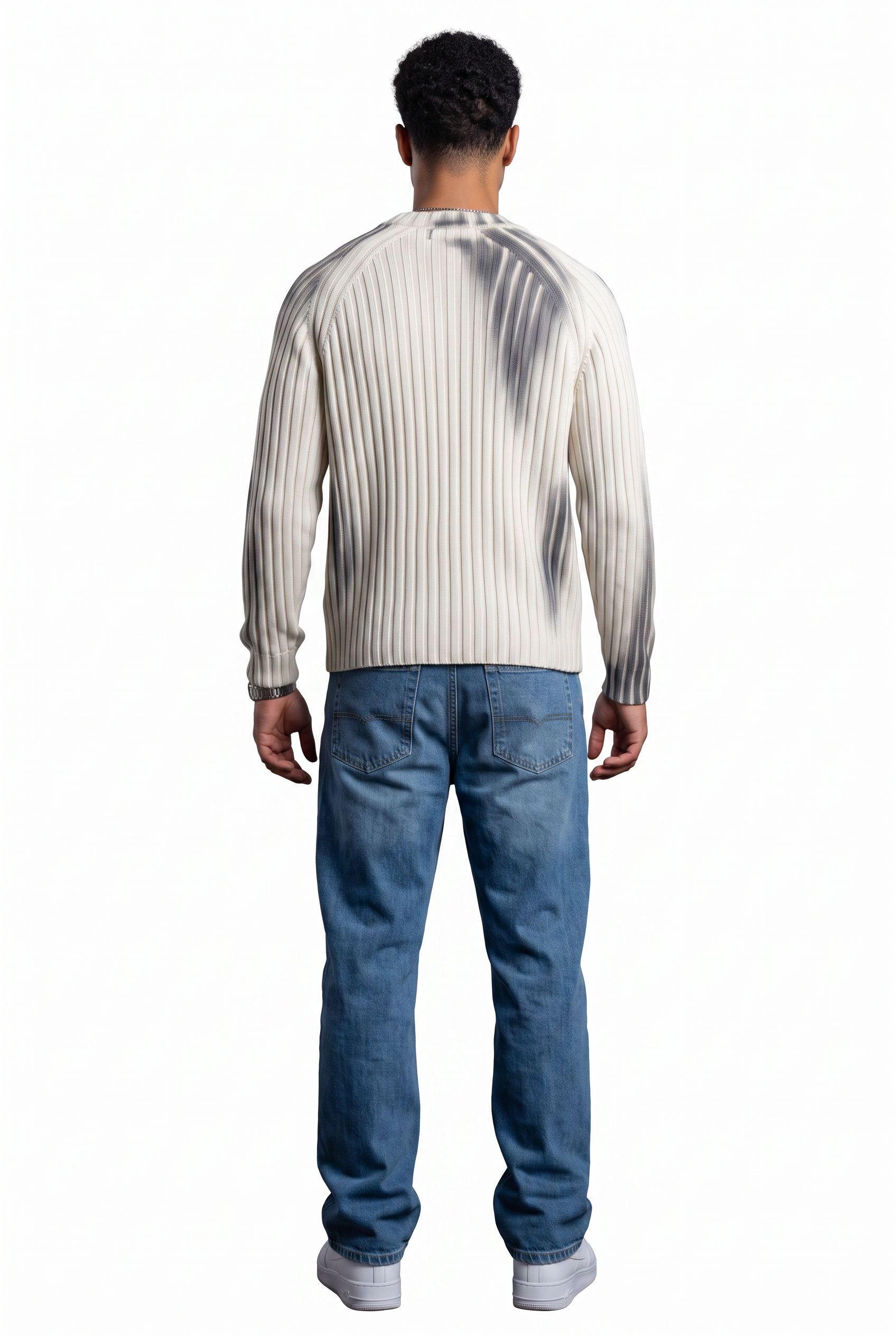 Cream Ribbed Crew Neck Sweater