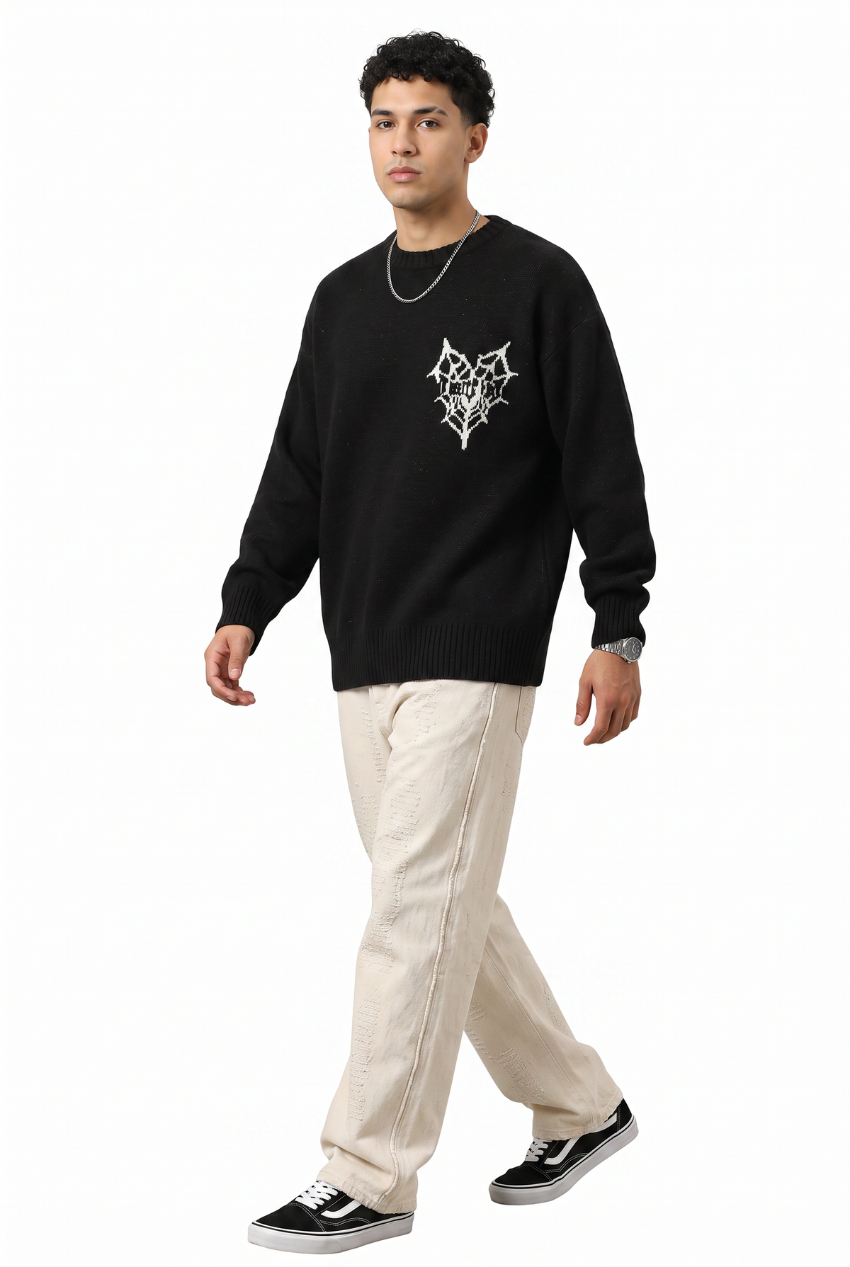 Black Oversized Graphic Knit Sweater