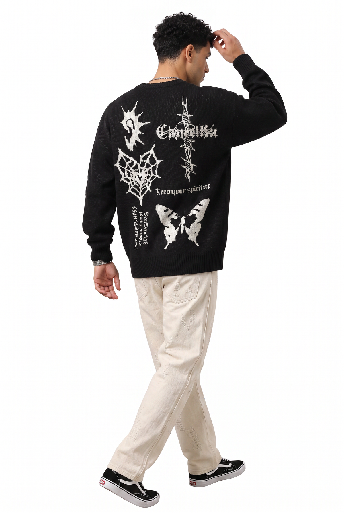 Black Oversized Graphic Knit Sweater