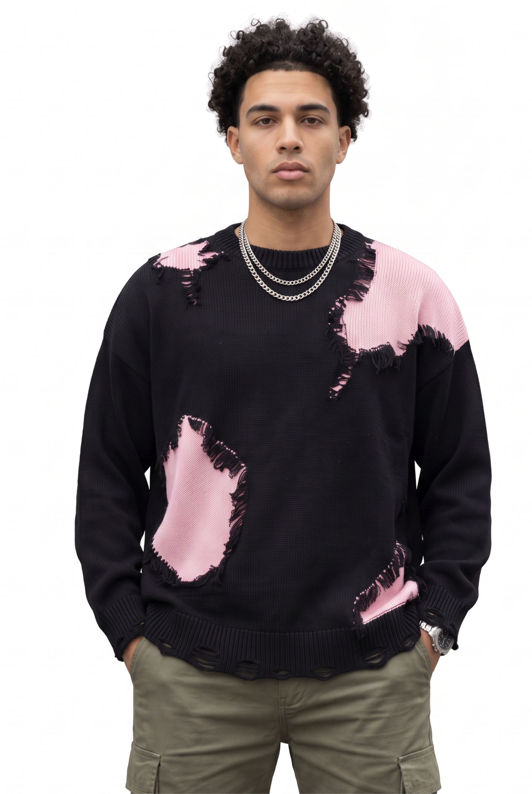 Black Ribbed Crew Neck Sweater