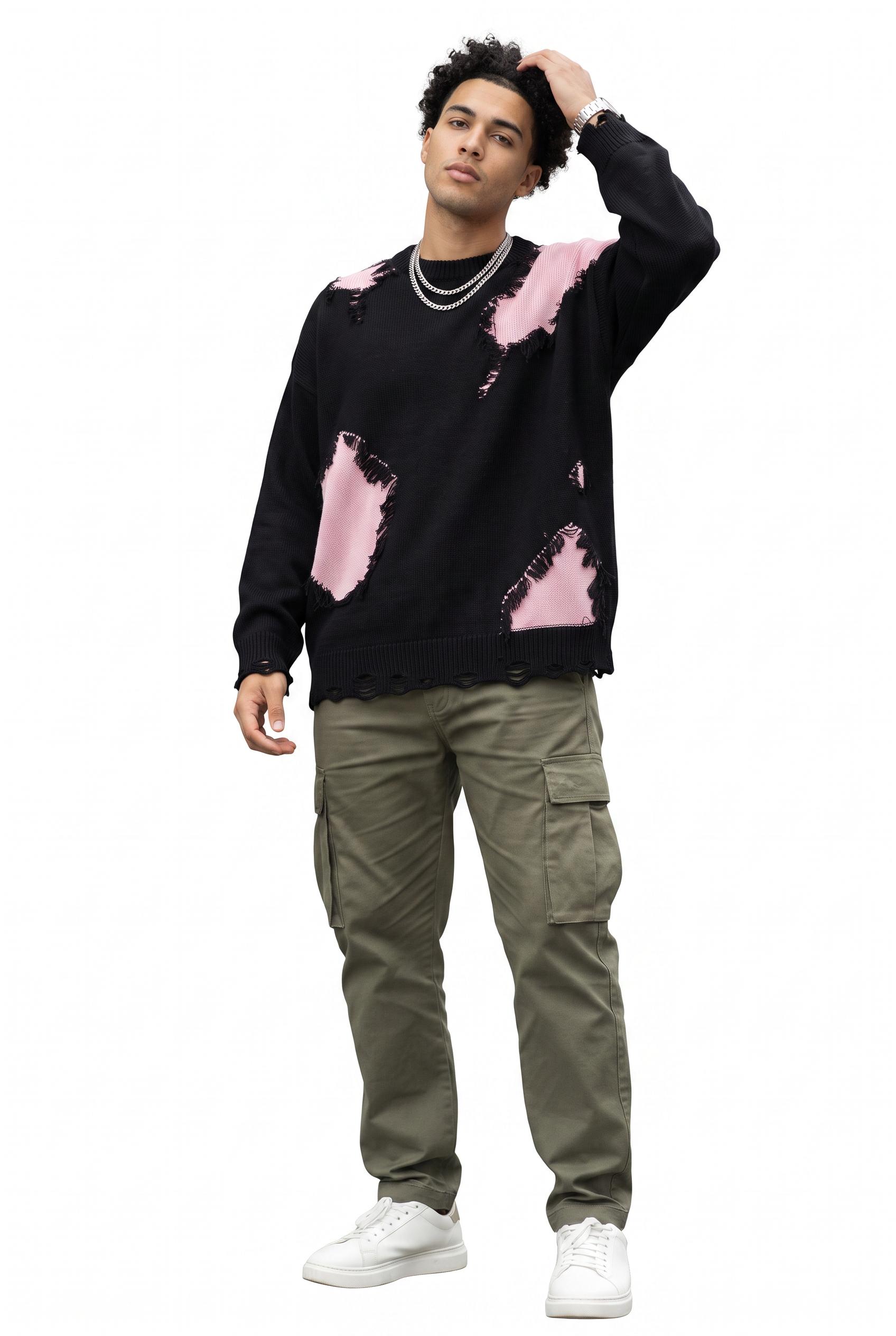 Black Ribbed Crew Neck Sweater
