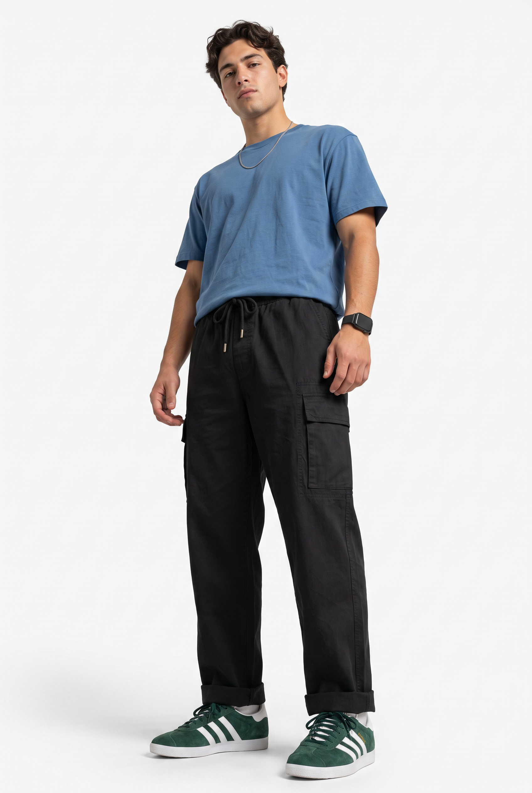 Black Drawstring Straight Casual Trousers