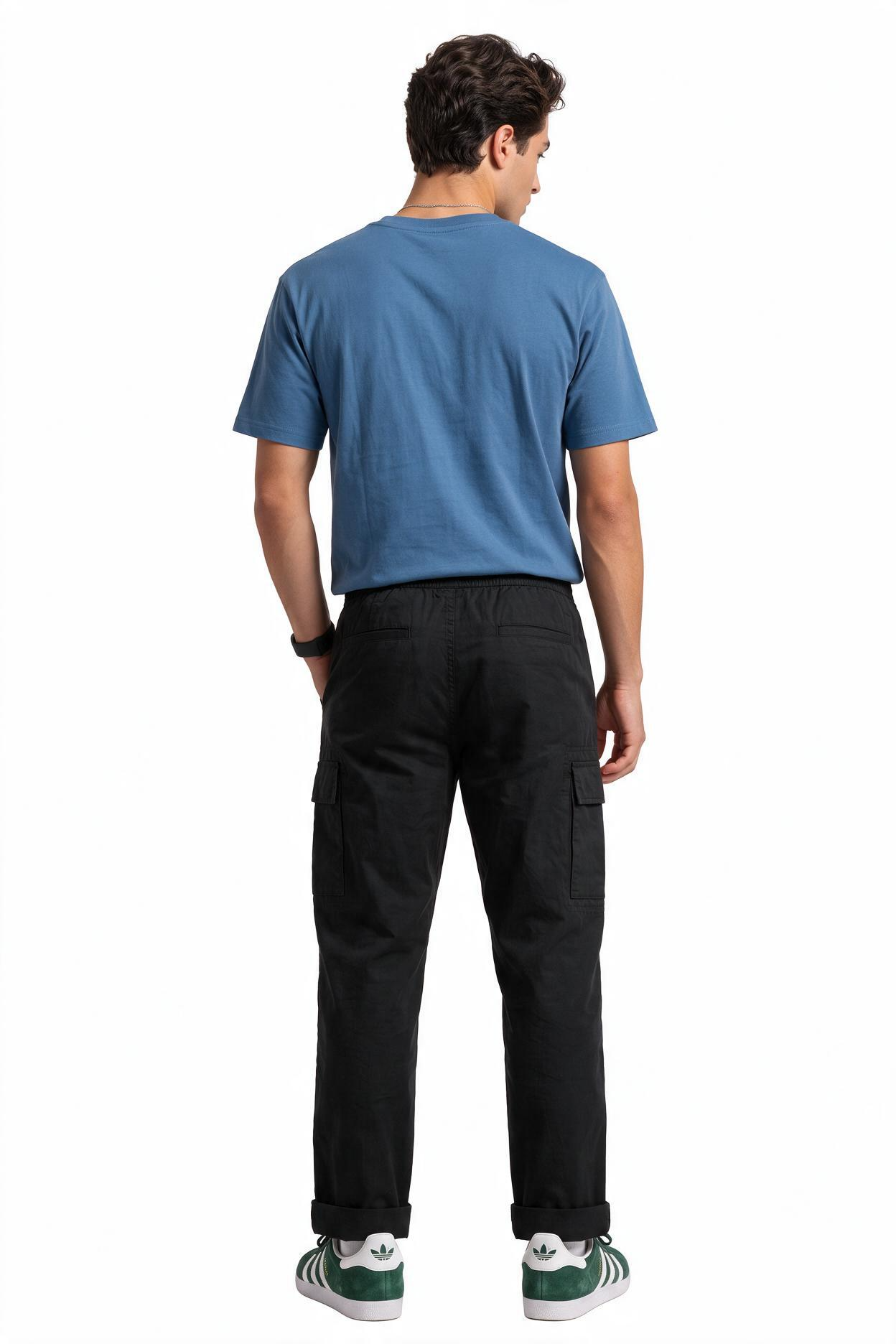 Black Drawstring Straight Casual Trousers