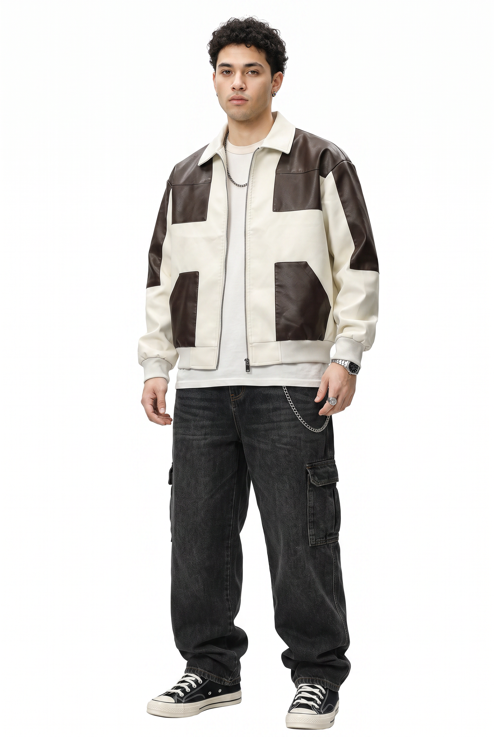 Cream Zip Mandarin Collar Jacket
