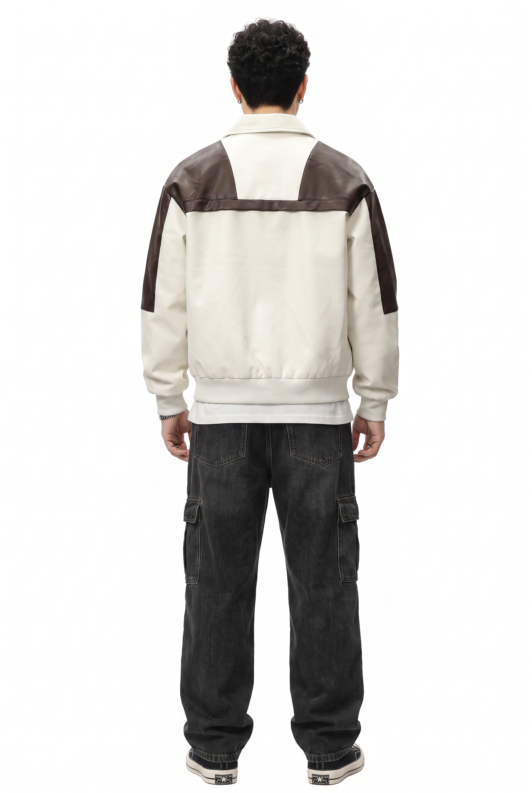 Cream Zip Mandarin Collar Jacket