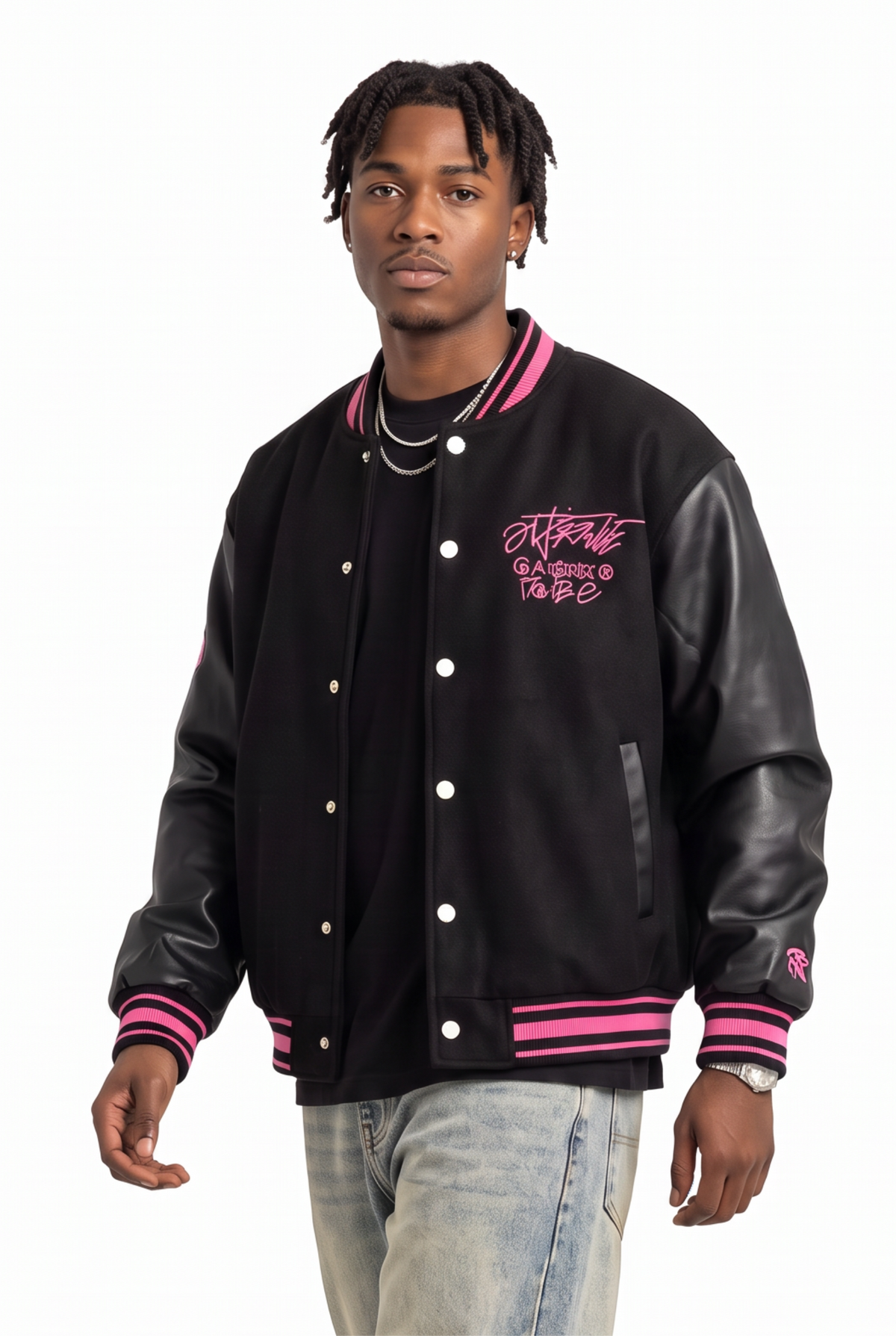 Leather Sleeve Black Varsity Jacket