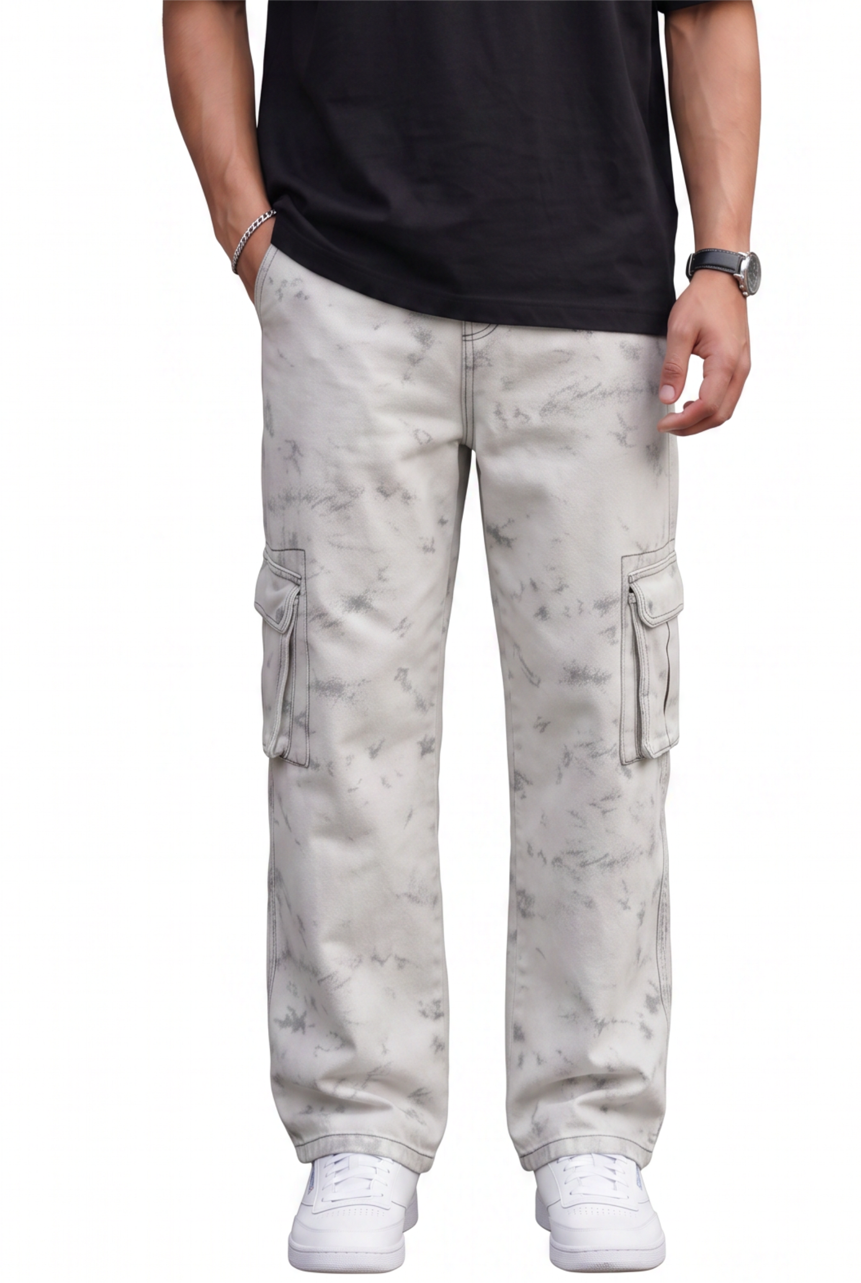 White Drawstring Straight Casual Trousers