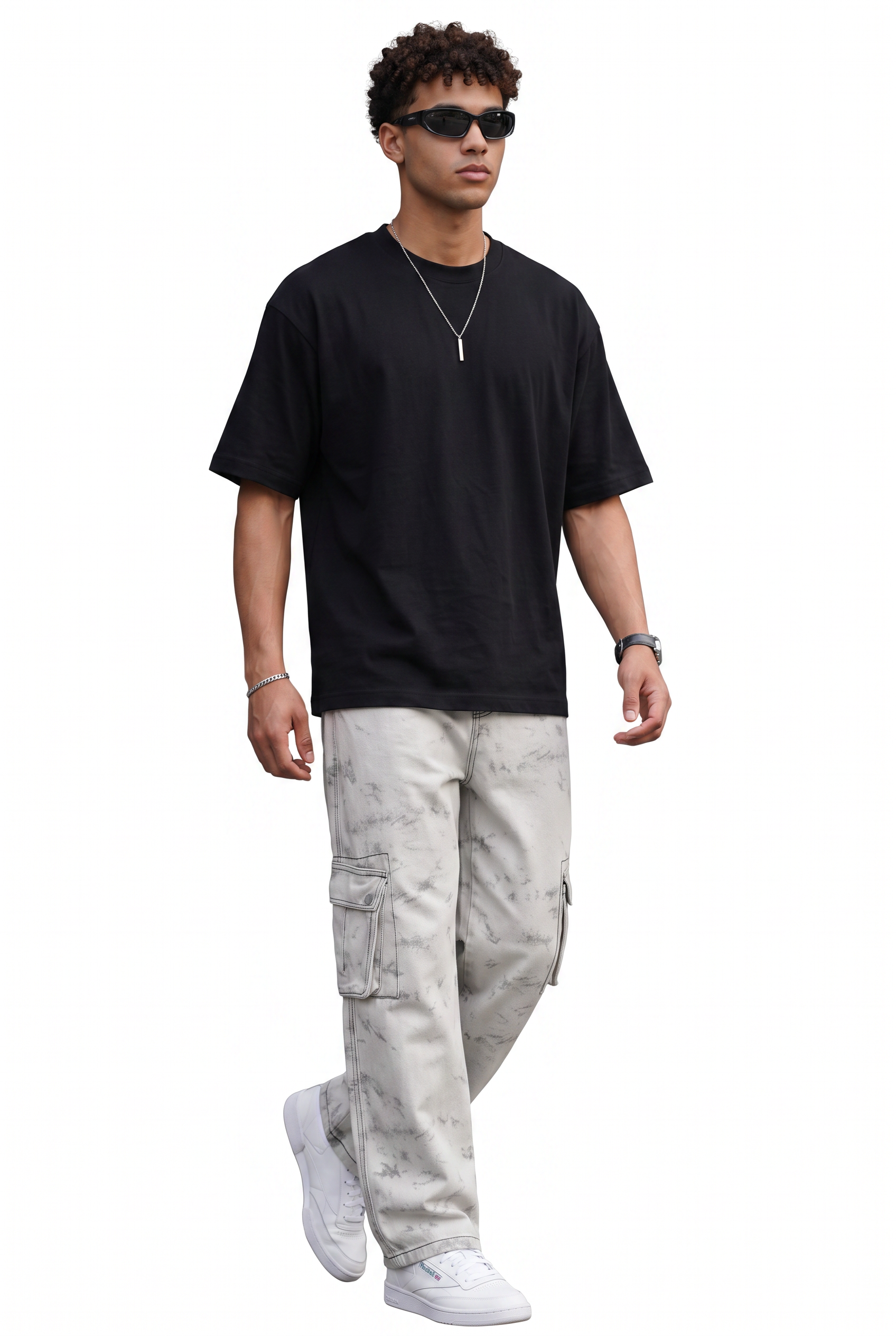 White Drawstring Straight Casual Trousers