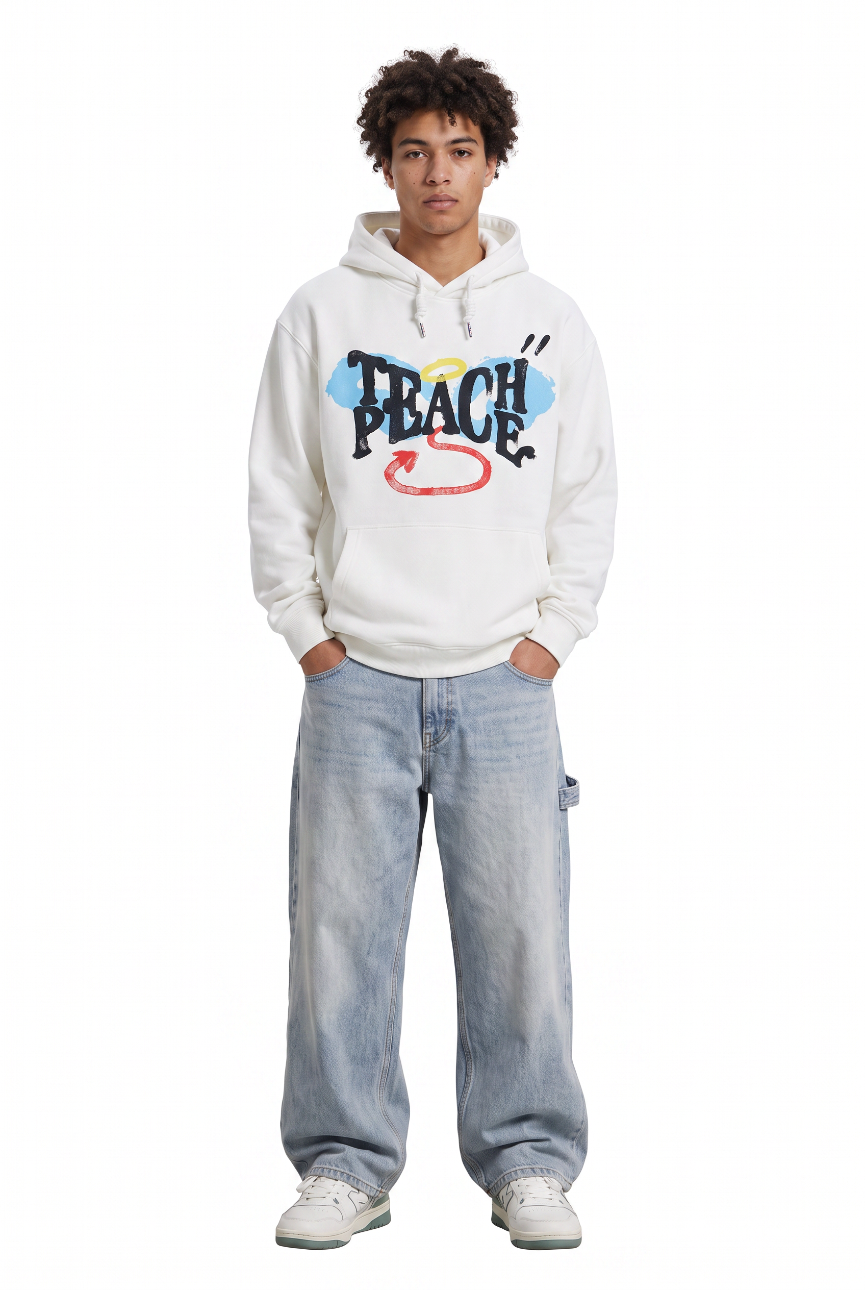 White Oversized Drawstring Hoodie
