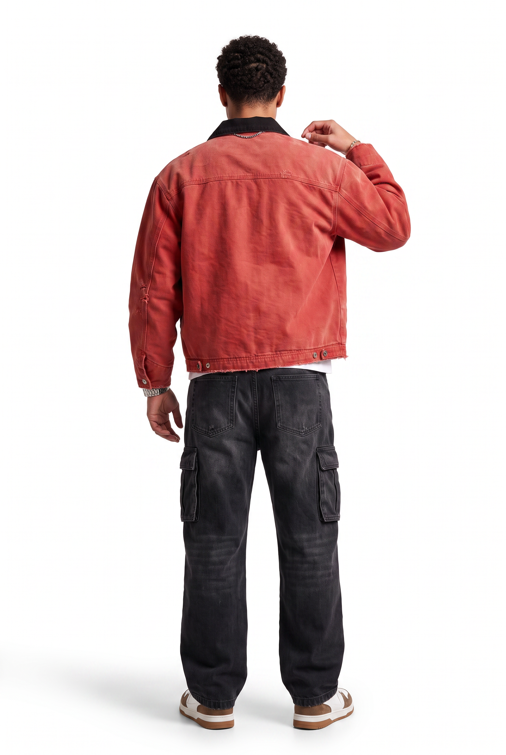 Red Zip-Up Mandarin Collar Jacket