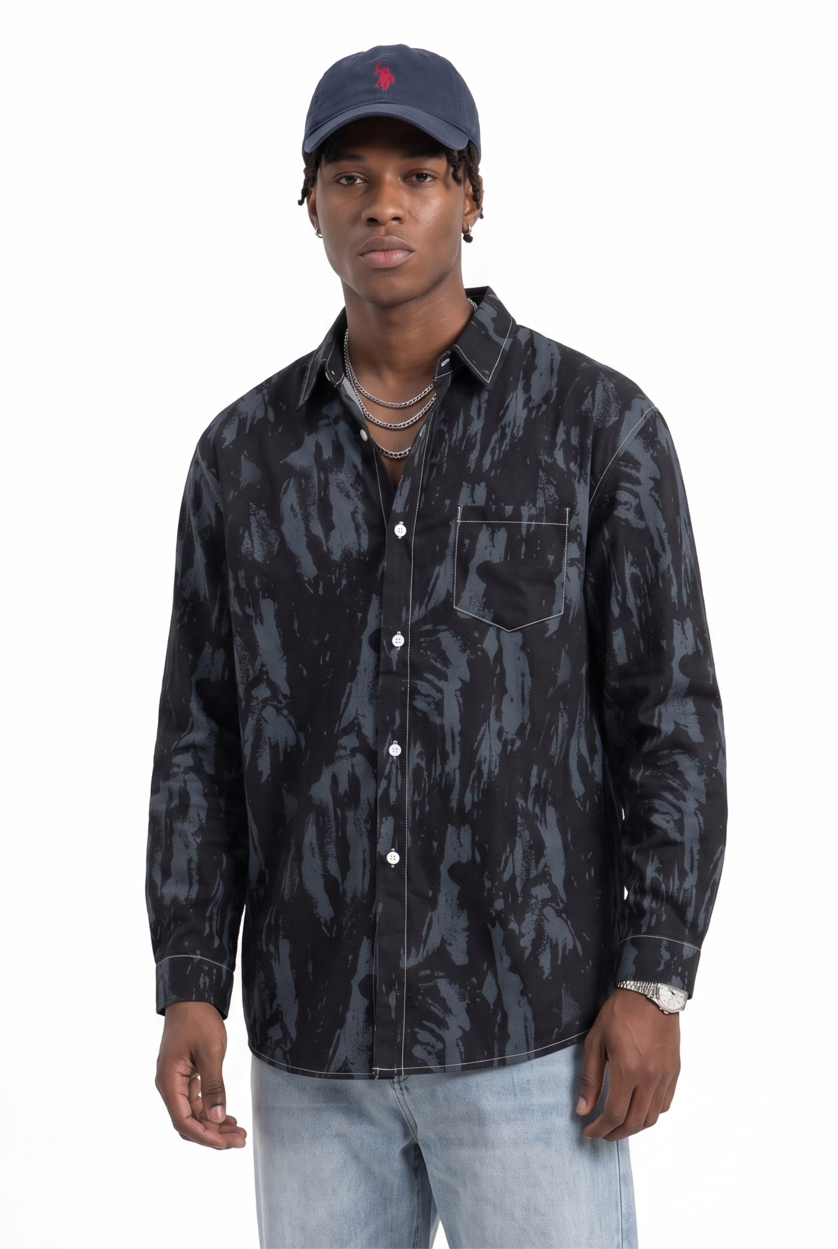 Black Chest Pocket Casual Shirt