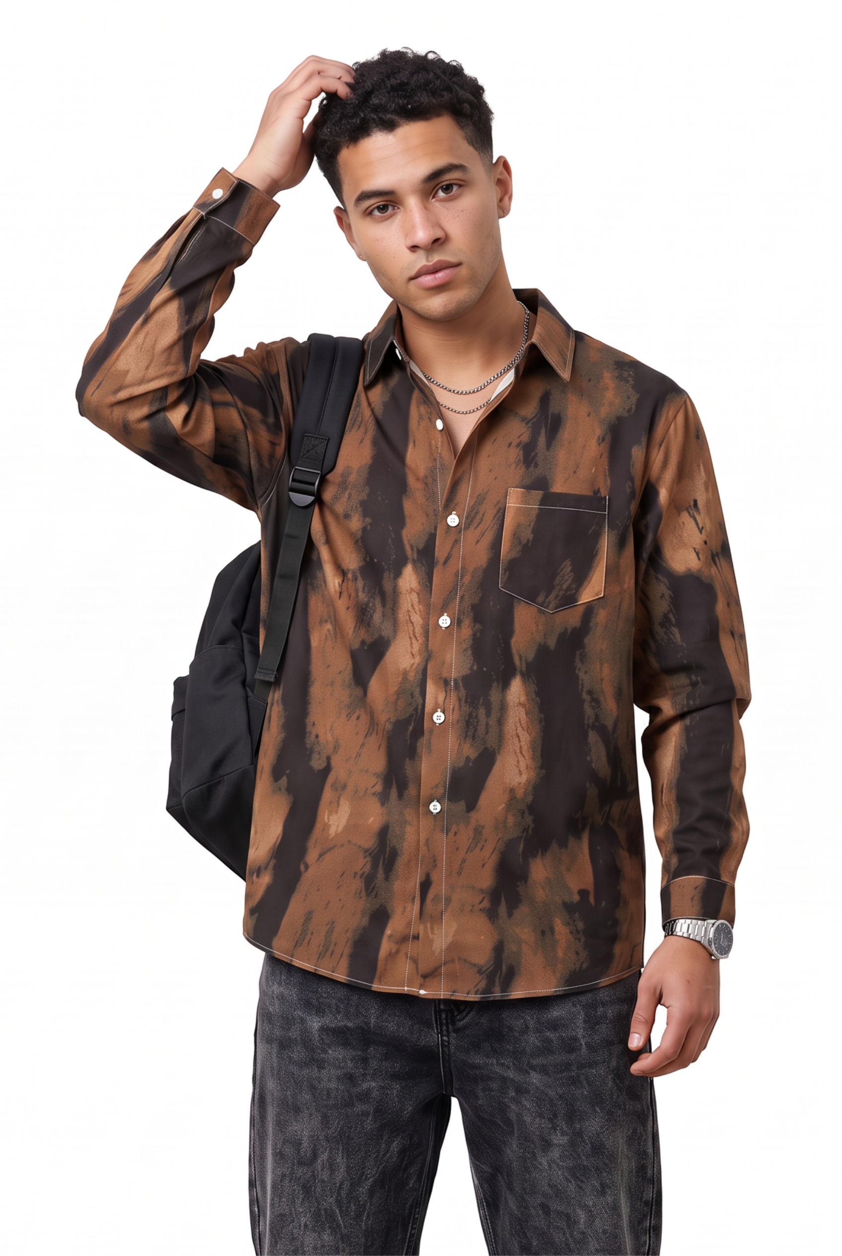 Brown Chest Pocket Casual Shirt