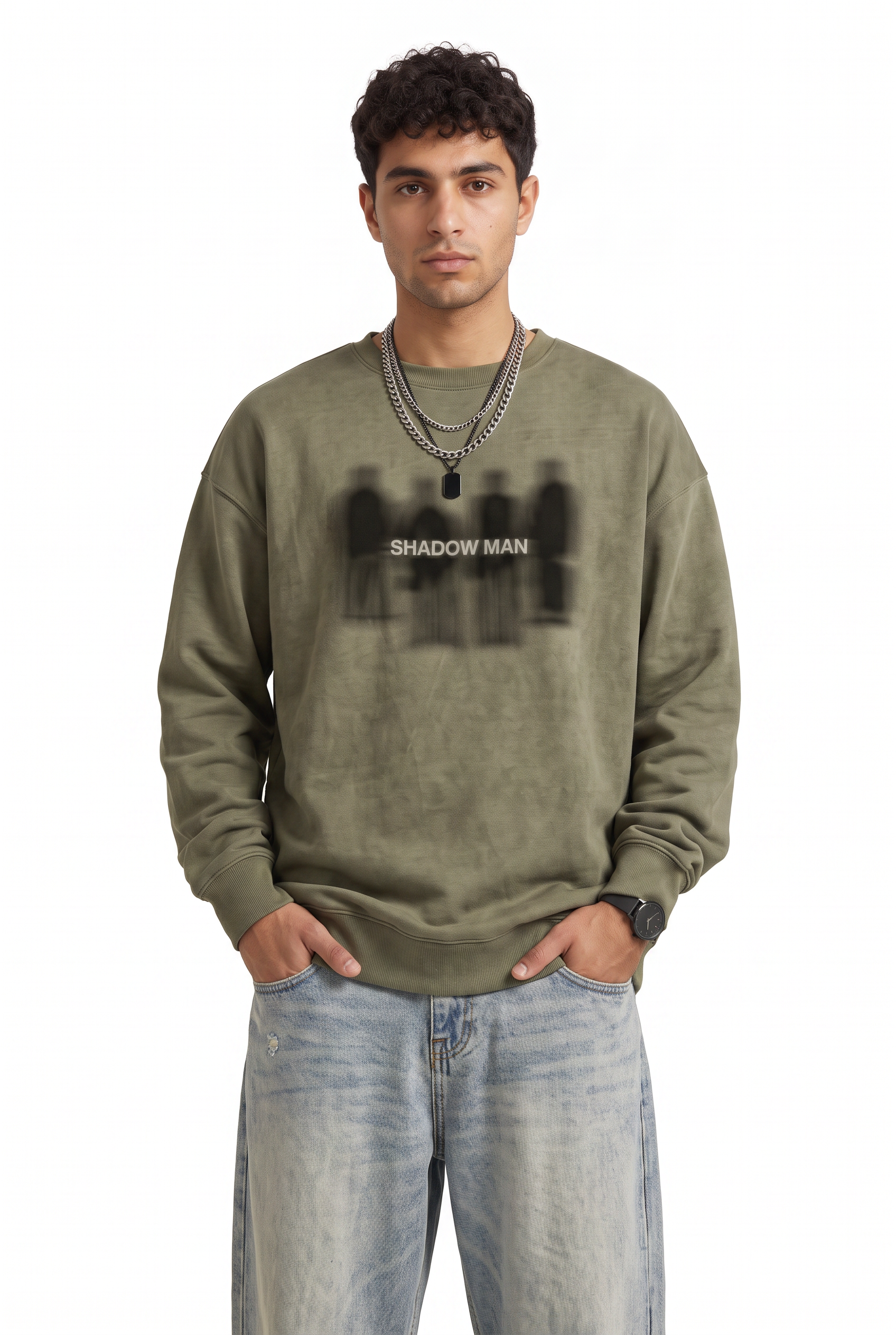 Olive Ribbed Oversized Sweatshirt