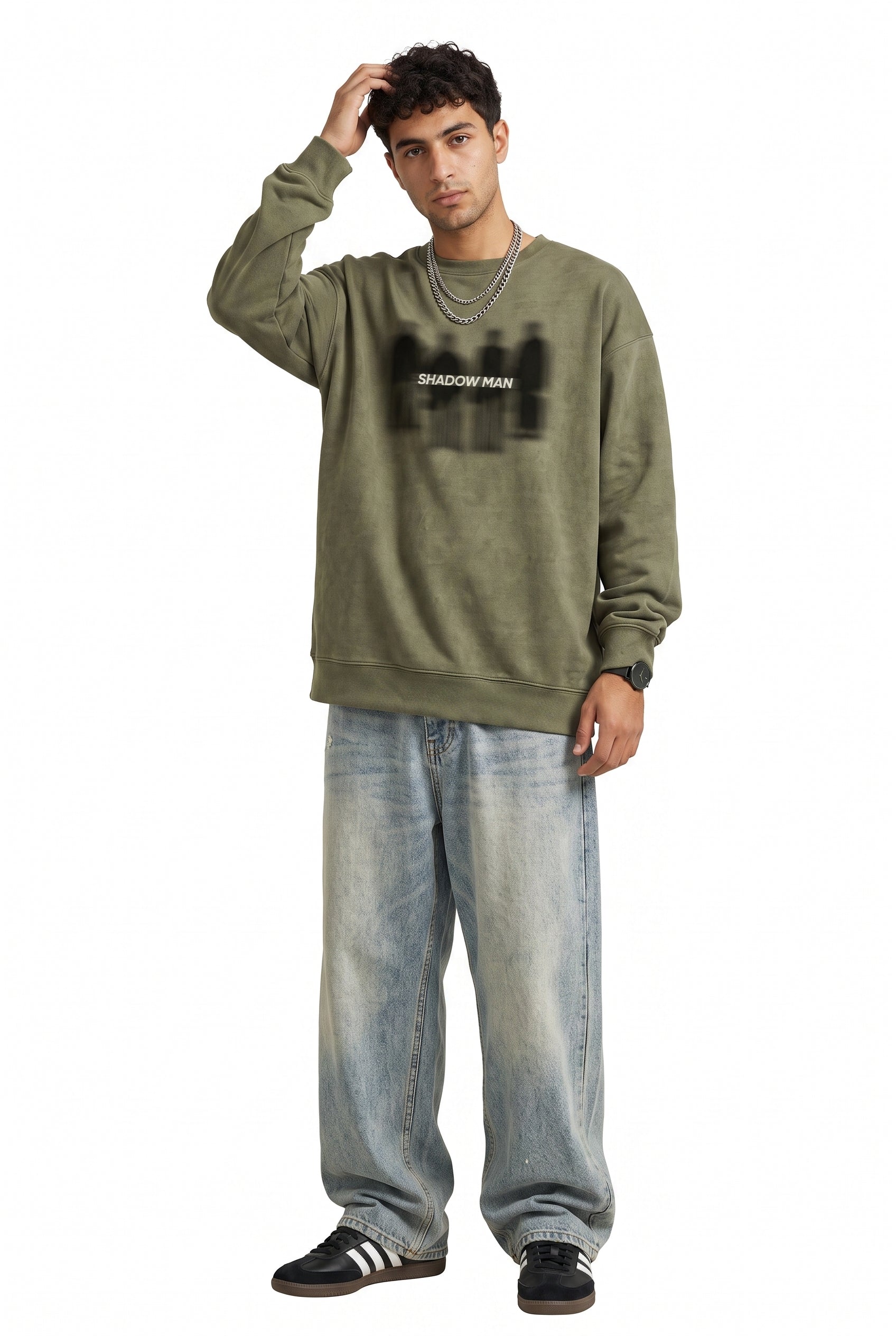 Olive Ribbed Oversized Sweatshirt
