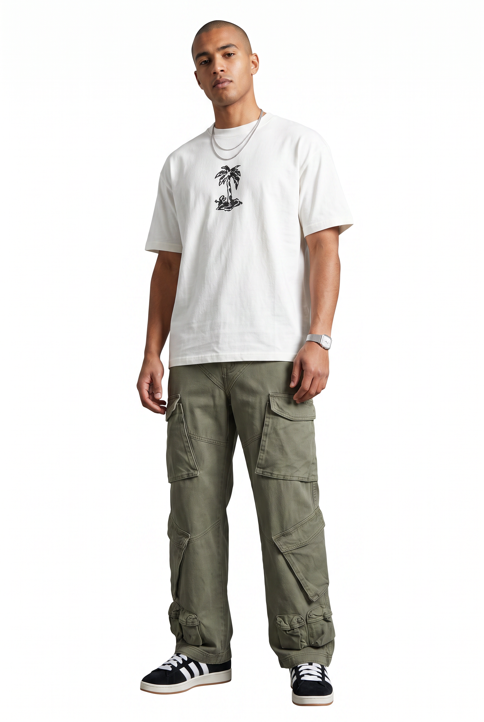 Olive Drawstring Straight Casual Trousers