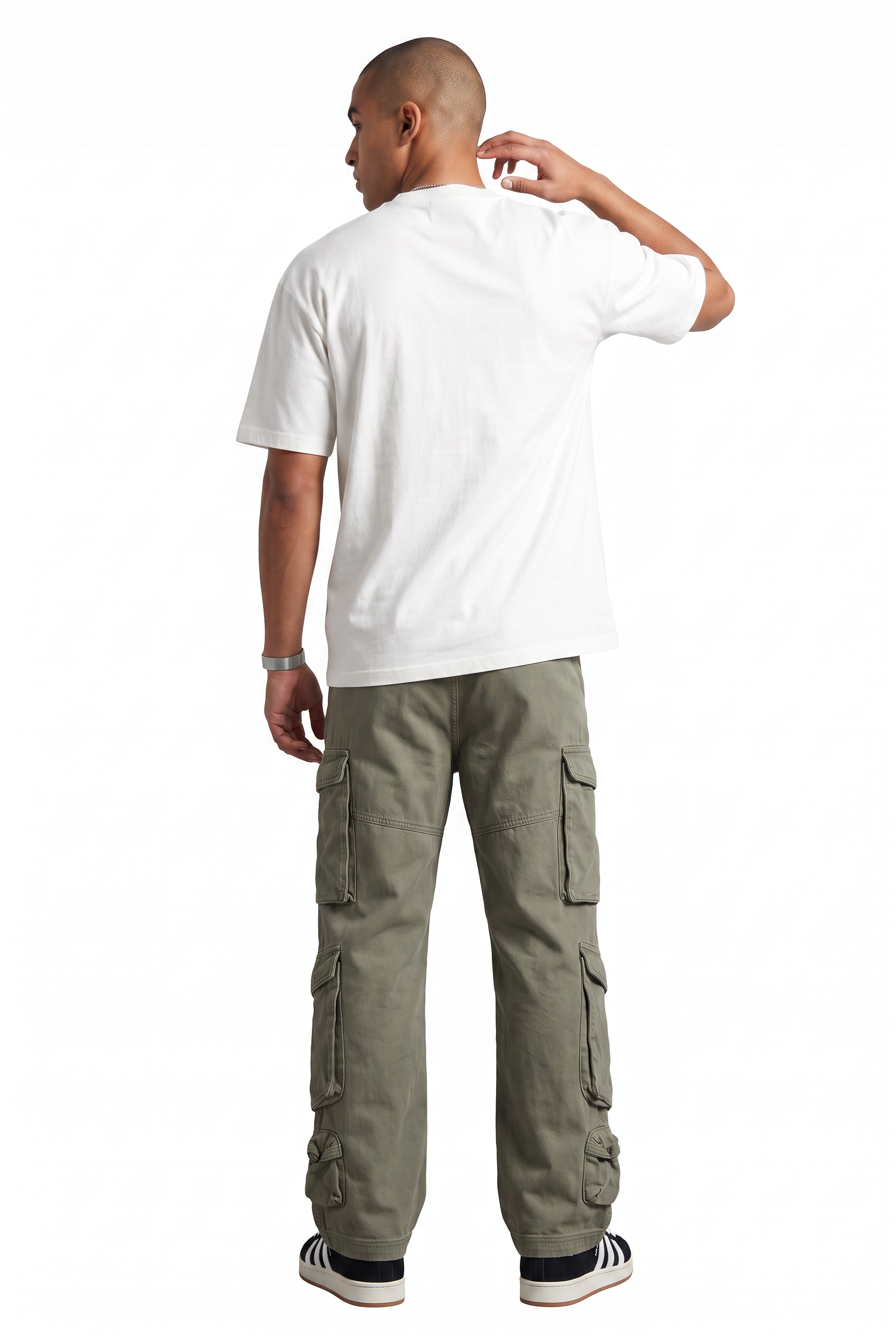 Olive Drawstring Straight Casual Trousers