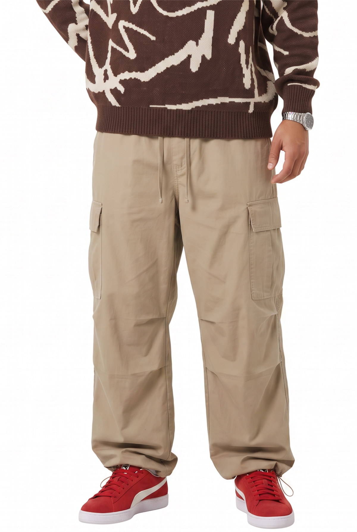 Relaxed Beige Cargo Trousers