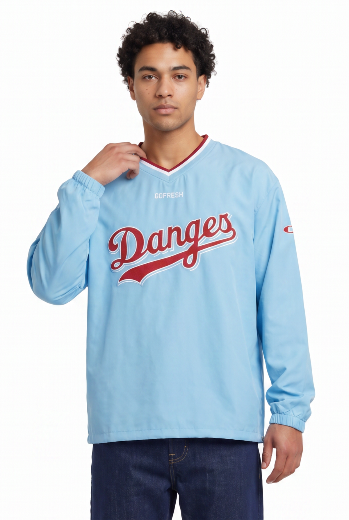 V-Neck Sky Blue Pullover Sweatshirt
