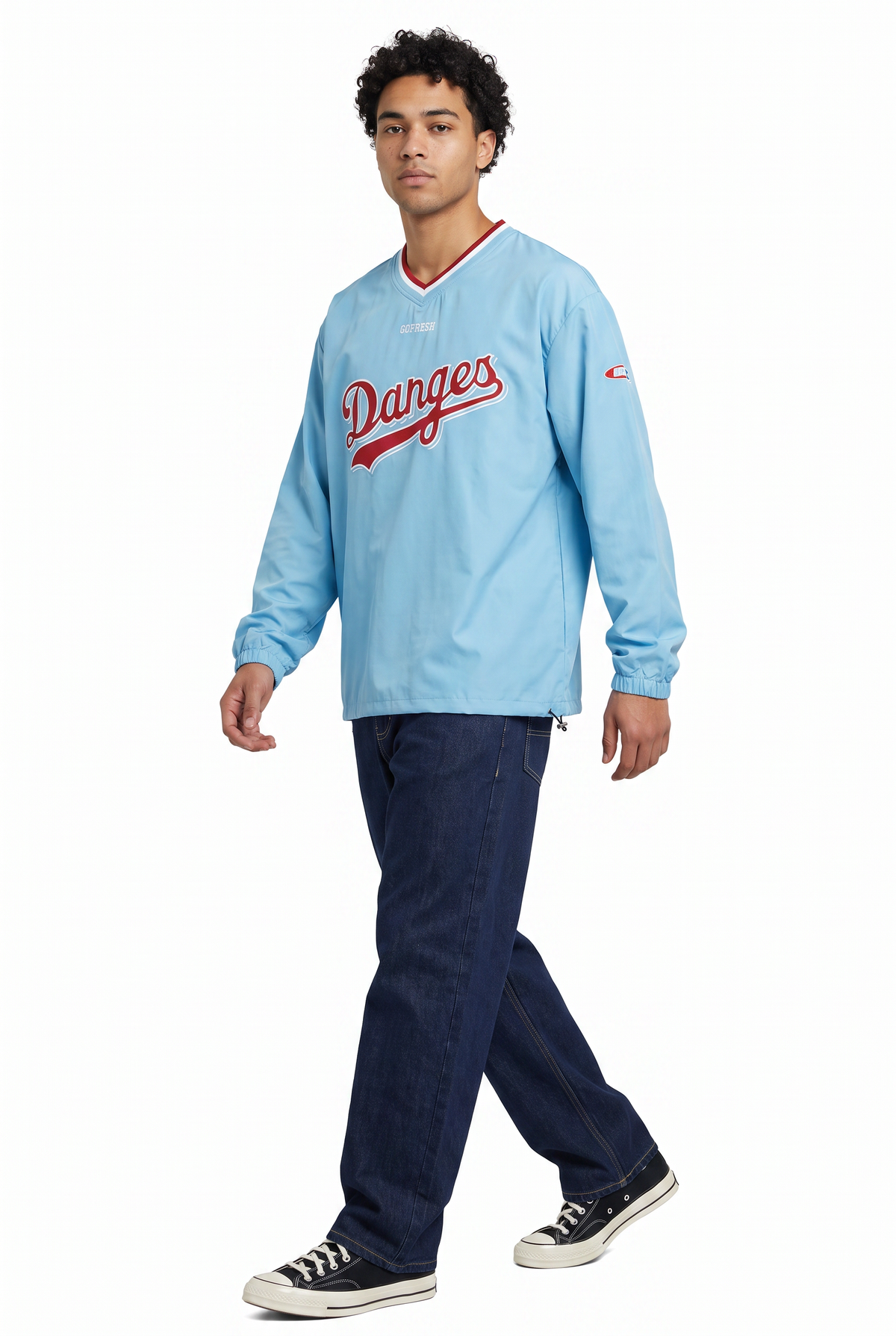 V-Neck Sky Blue Pullover Sweatshirt