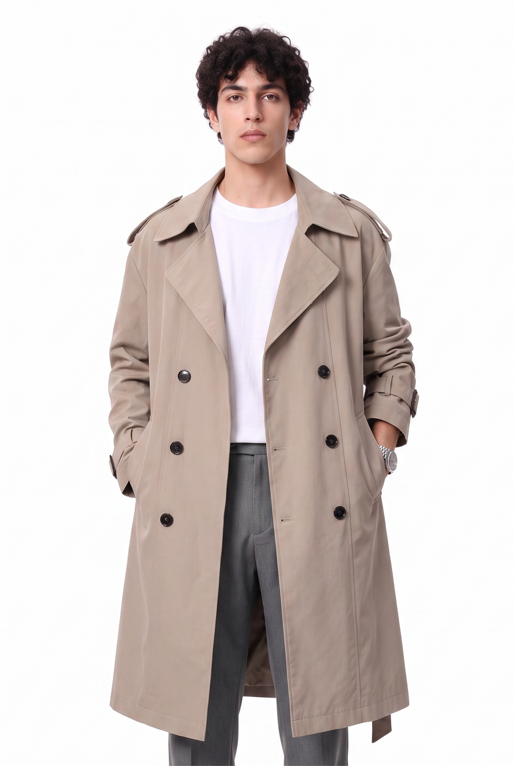 Beige Notch Lapel Structured Blazer