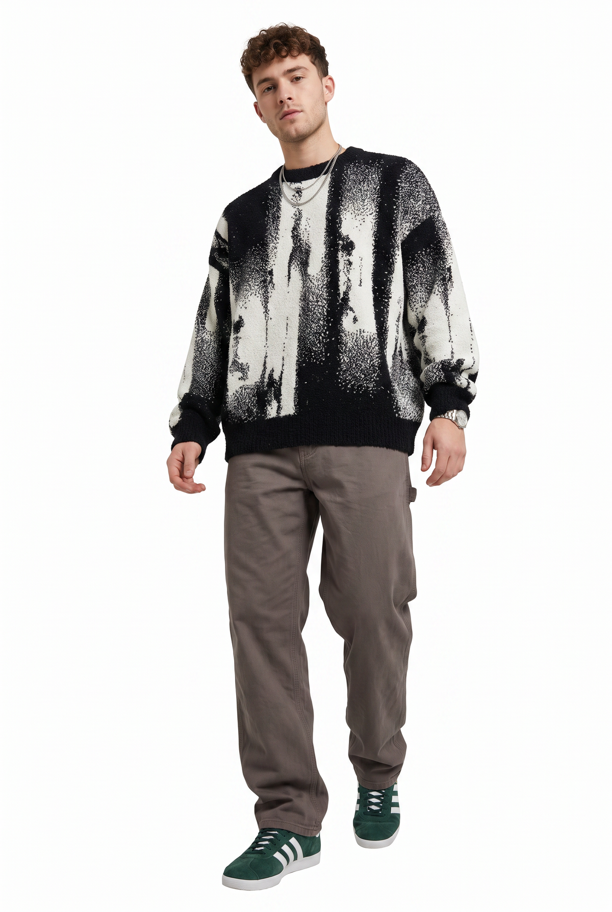 Abstract Black Jacquard Knit Sweater