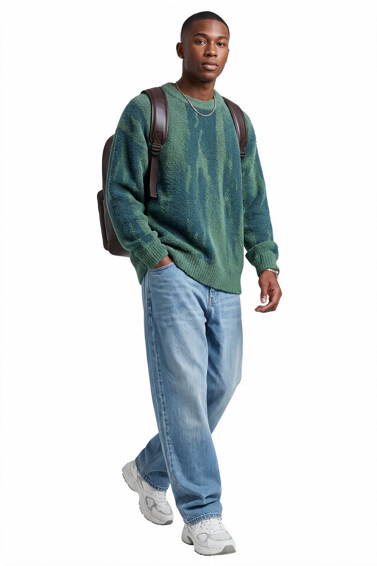 Textured Green Abstract Knit Sweater