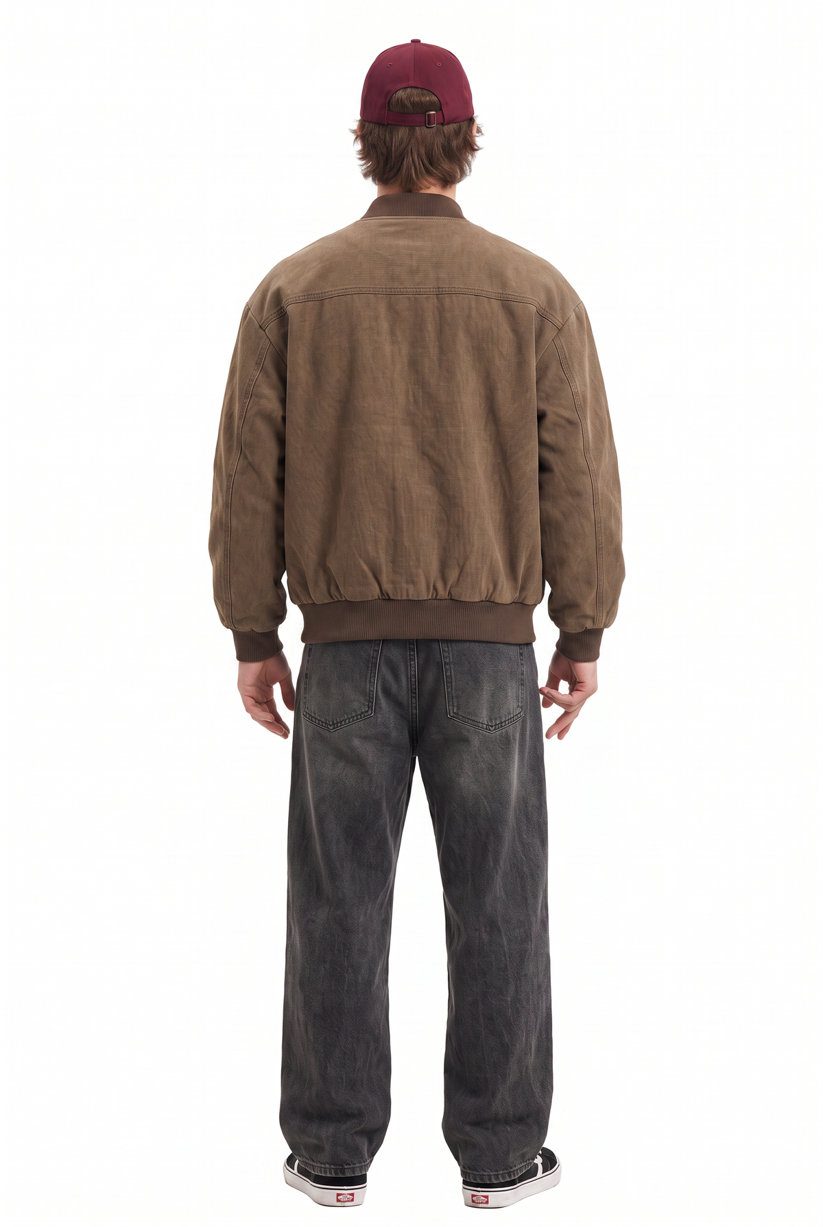 Washed Brown Twill Bomber Jacket