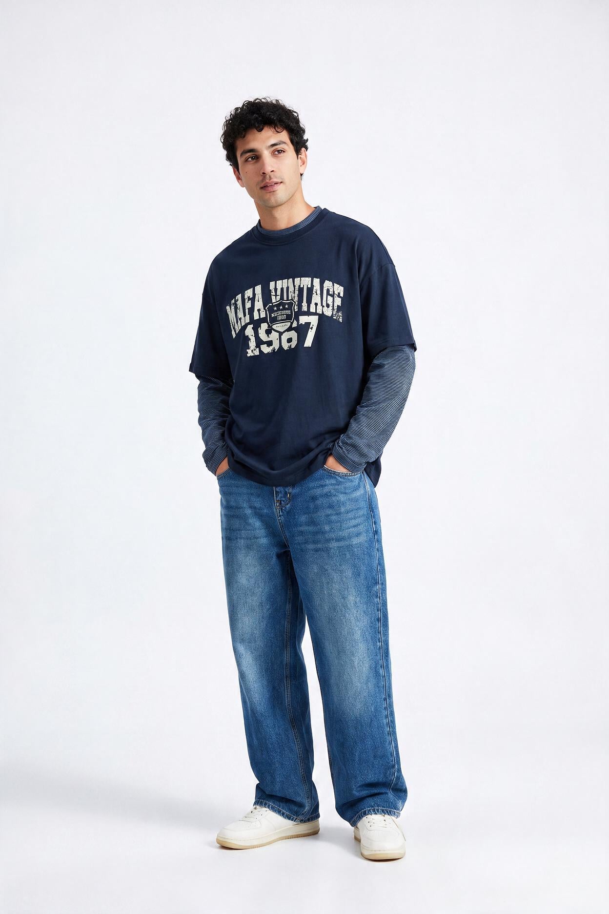 Steel Blue Oversized Crew Neck Tee